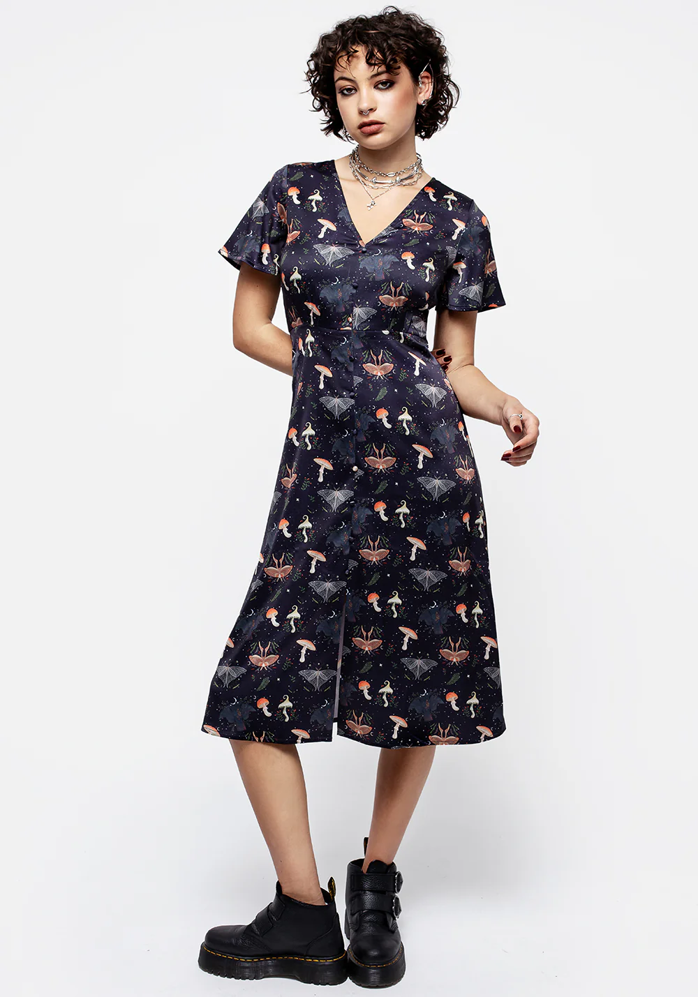 Medeina Print Button Front Satin Midi Dress - Image 6
