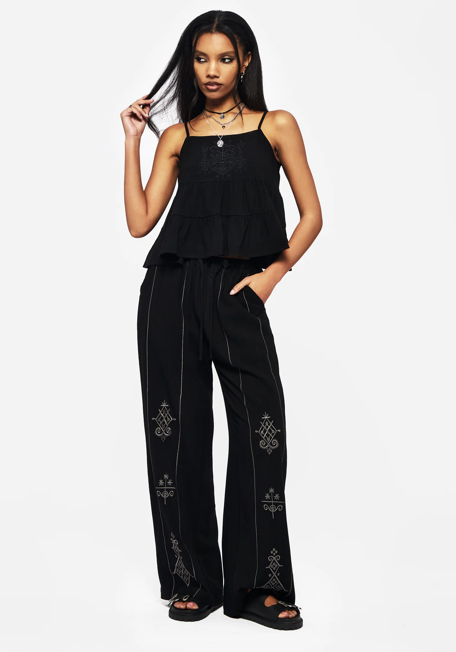 Merrymount Embroidered Wide Leg Trouser - Image 4