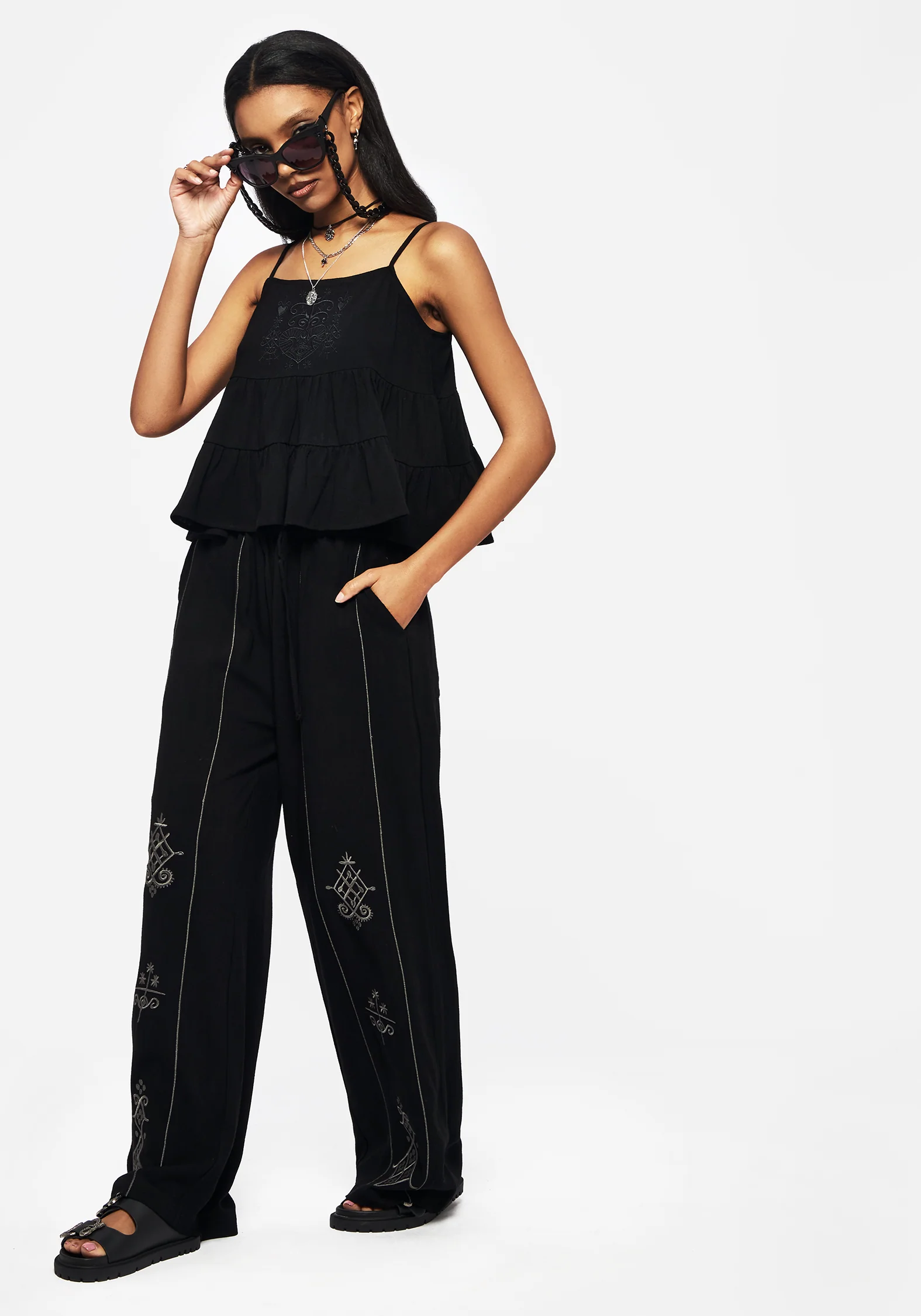 Merrymount Embroidered Wide Leg Trouser - Image 5
