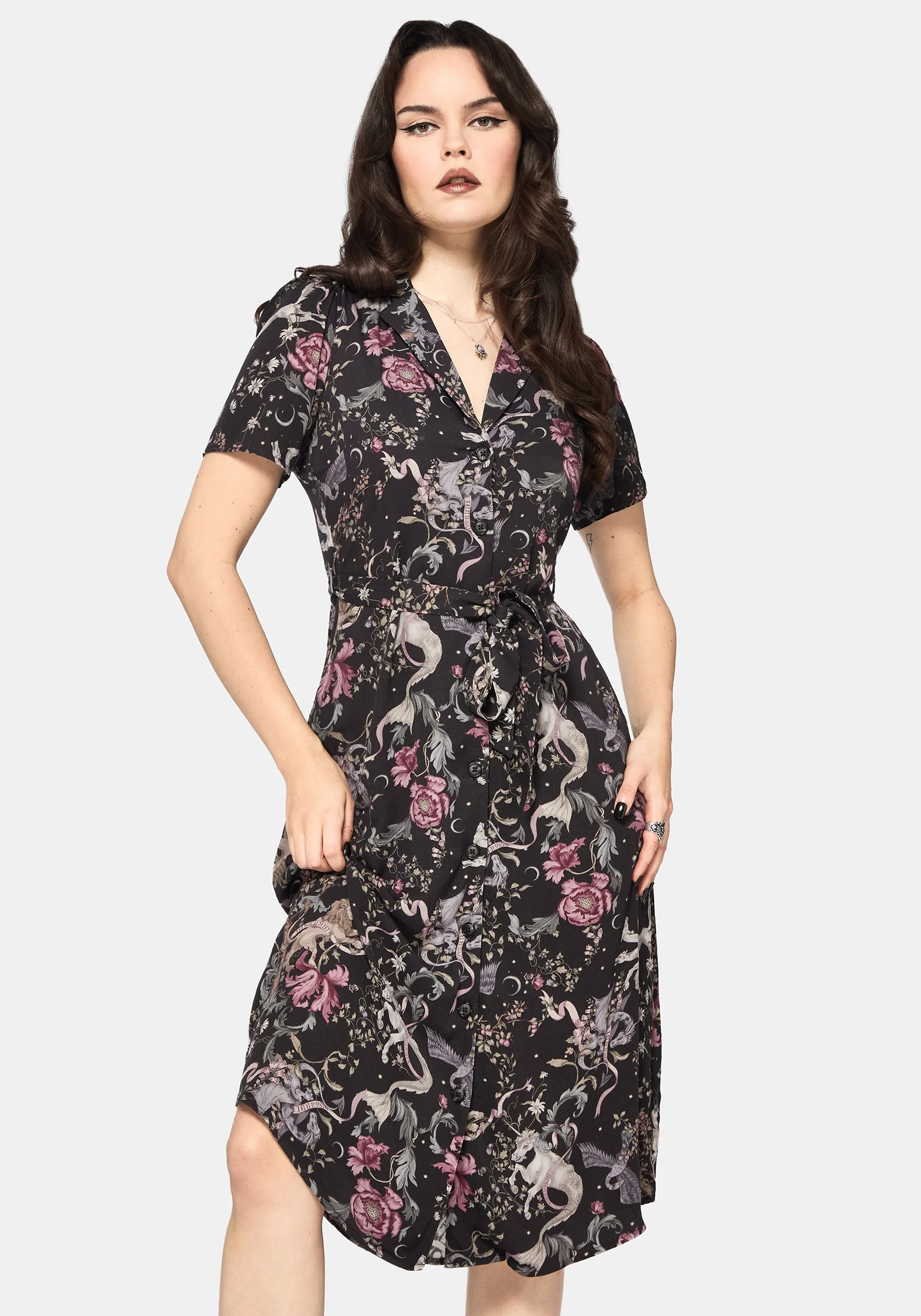 Merunicorn Enchanted Forest Print Midi Shirt Dress - Image 6