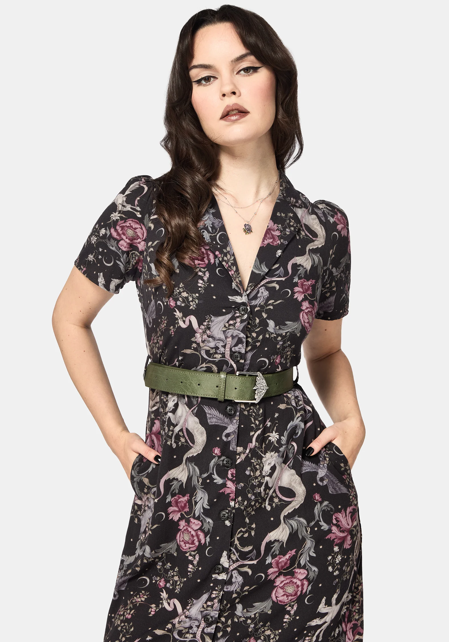 Merunicorn Enchanted Forest Print Midi Shirt Dress - Image 7