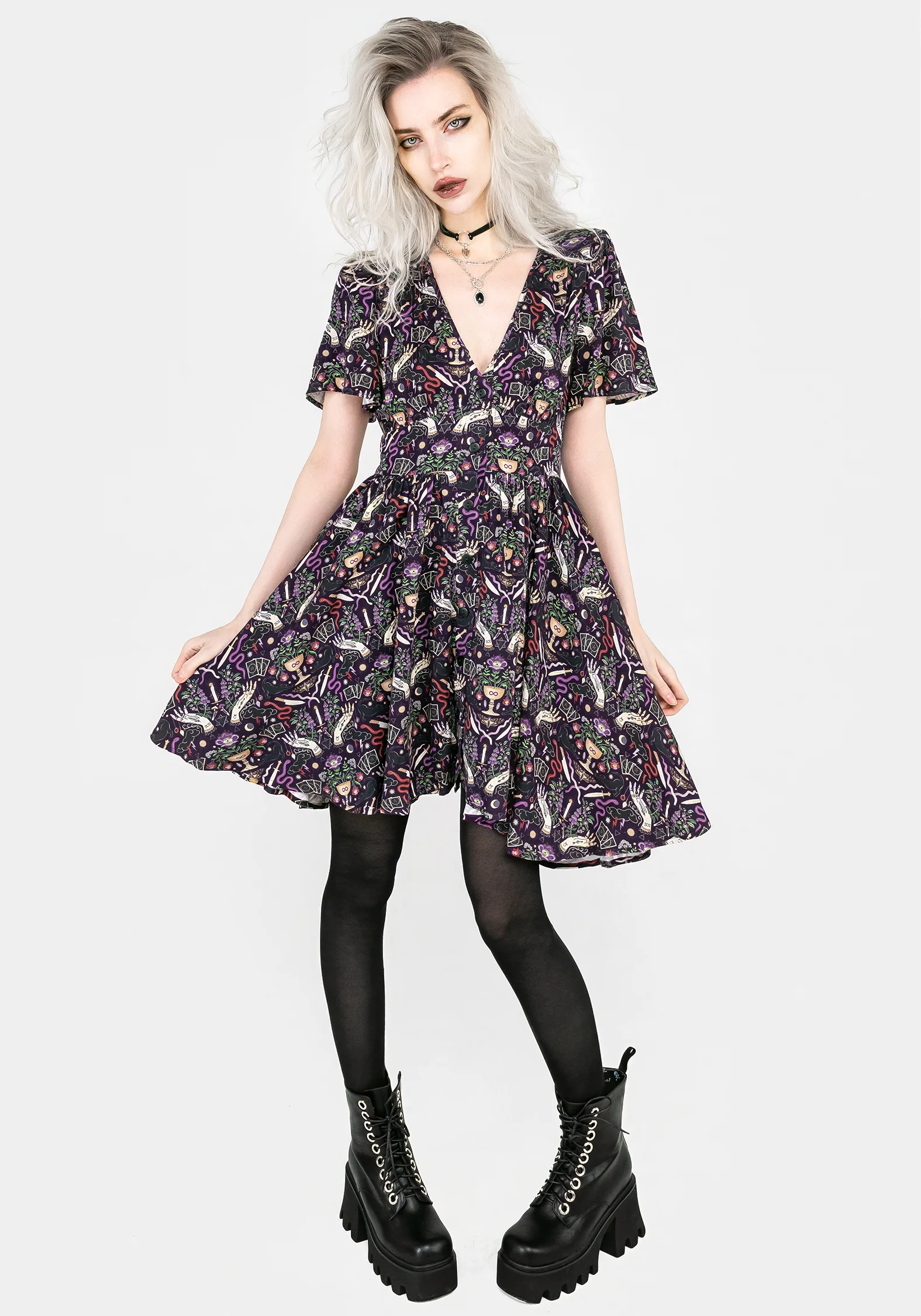 Modern Mystic Button Up Mini Dress - Image 4