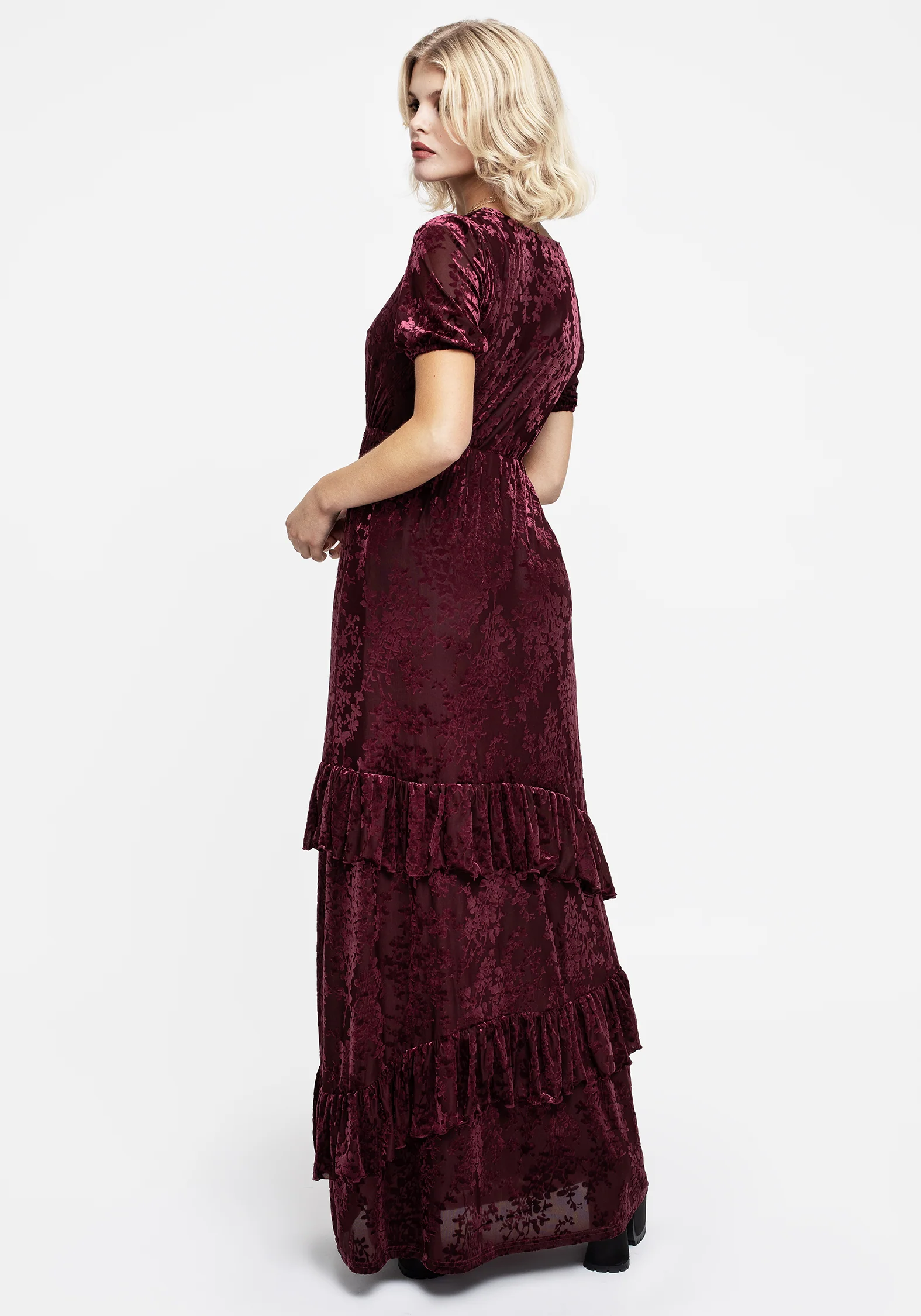 Monotropa Floral Flocked Velour Frill Midaxi Dress - Image 3