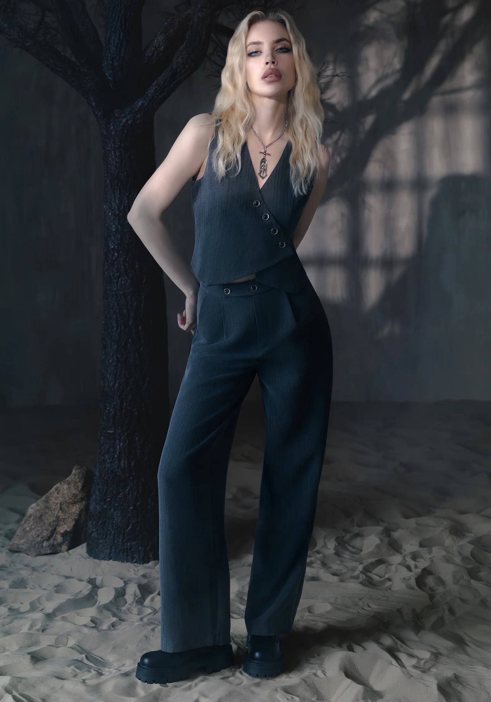 Moonage Herringbone Tailored Trousers - Grey - Image 8