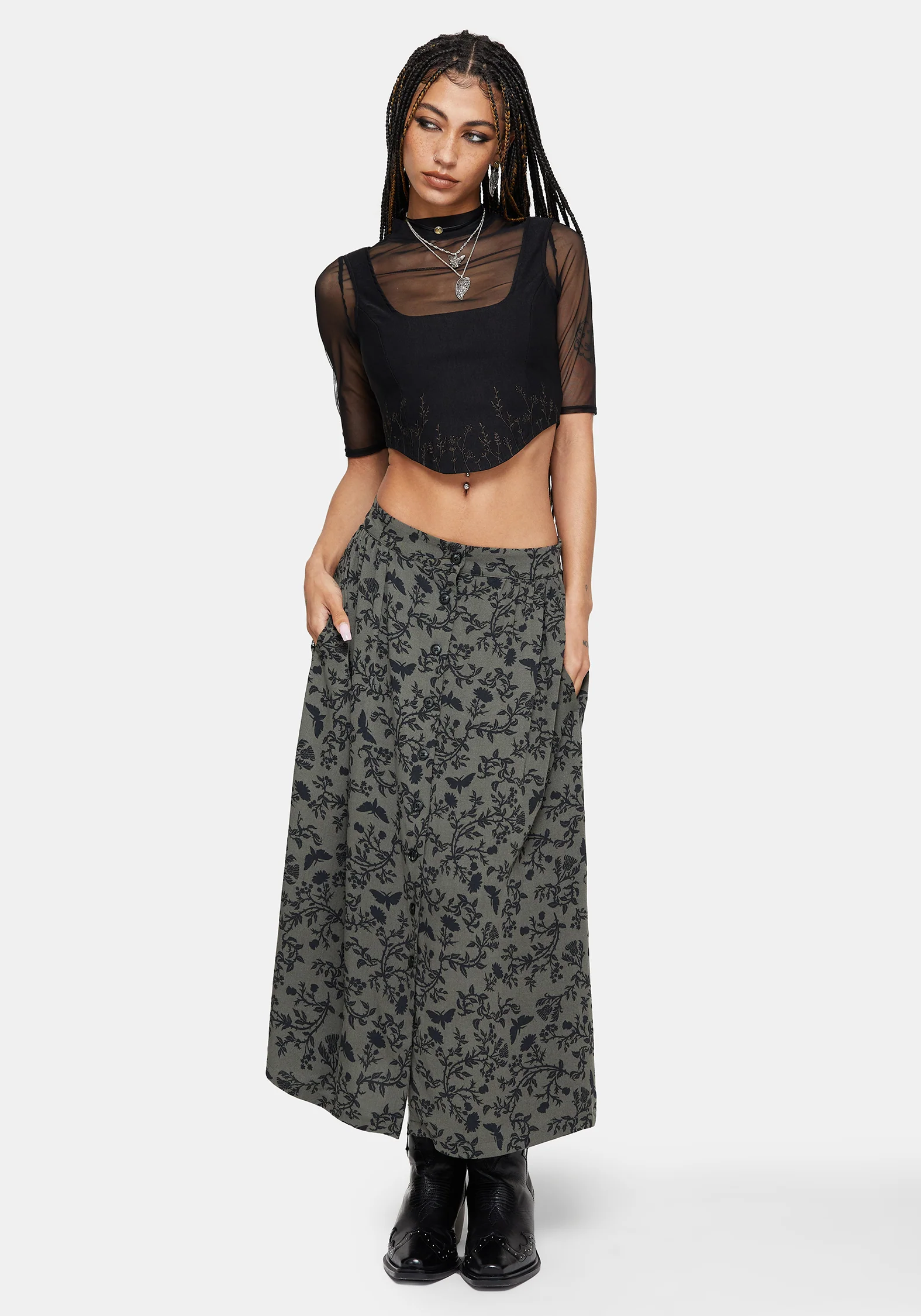 Morgana Button Up Midi Skirt - Green - Image 6