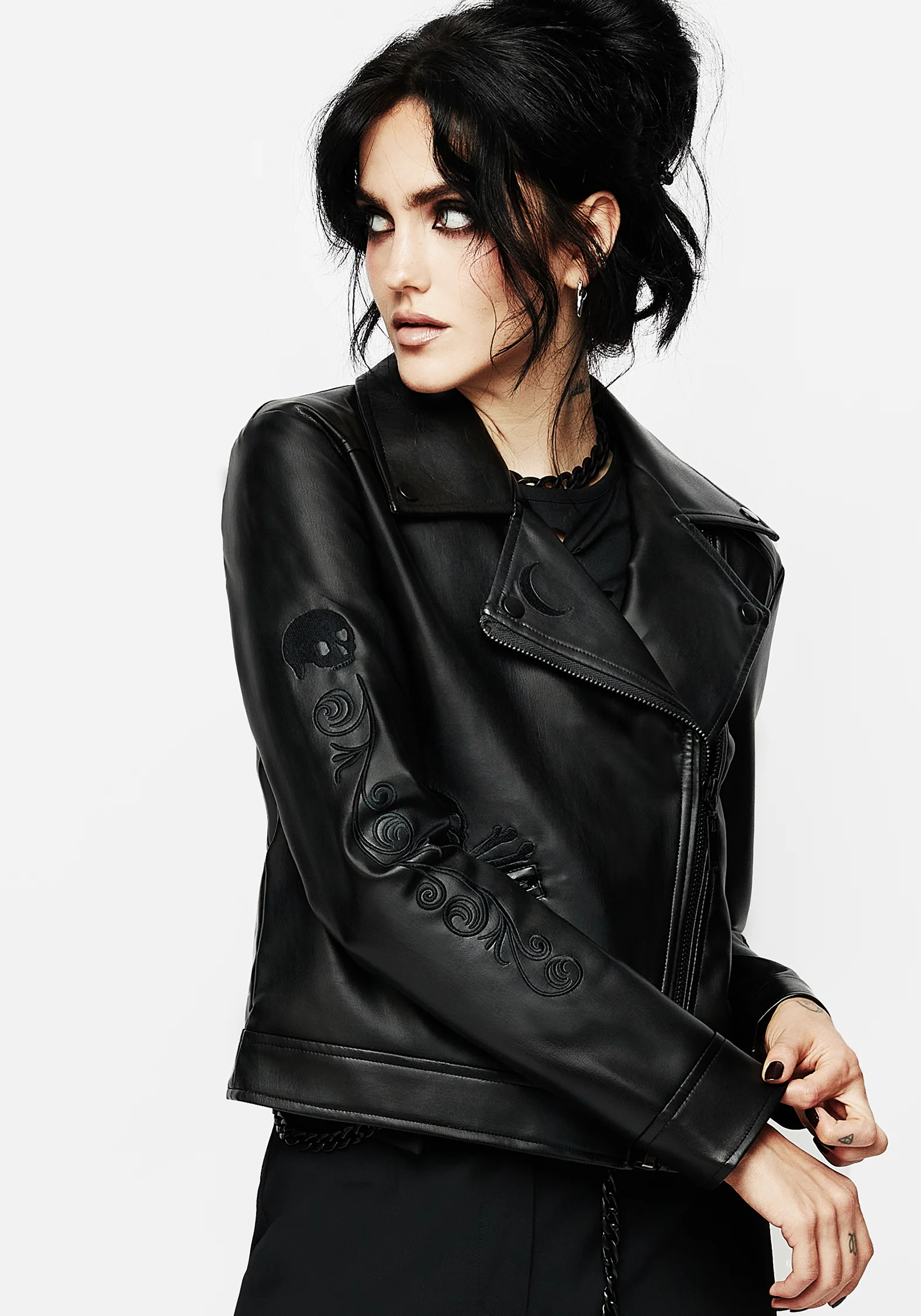 Mori Embroidered Faux Leather Jacket - Image 6