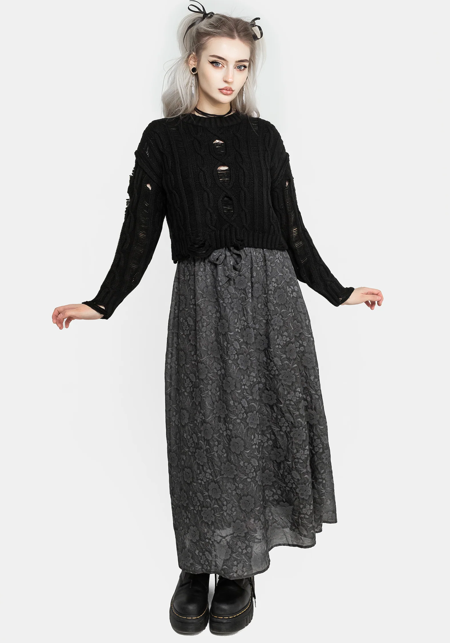 Nemesis Distressed Cable Knit Sweater - Image 4