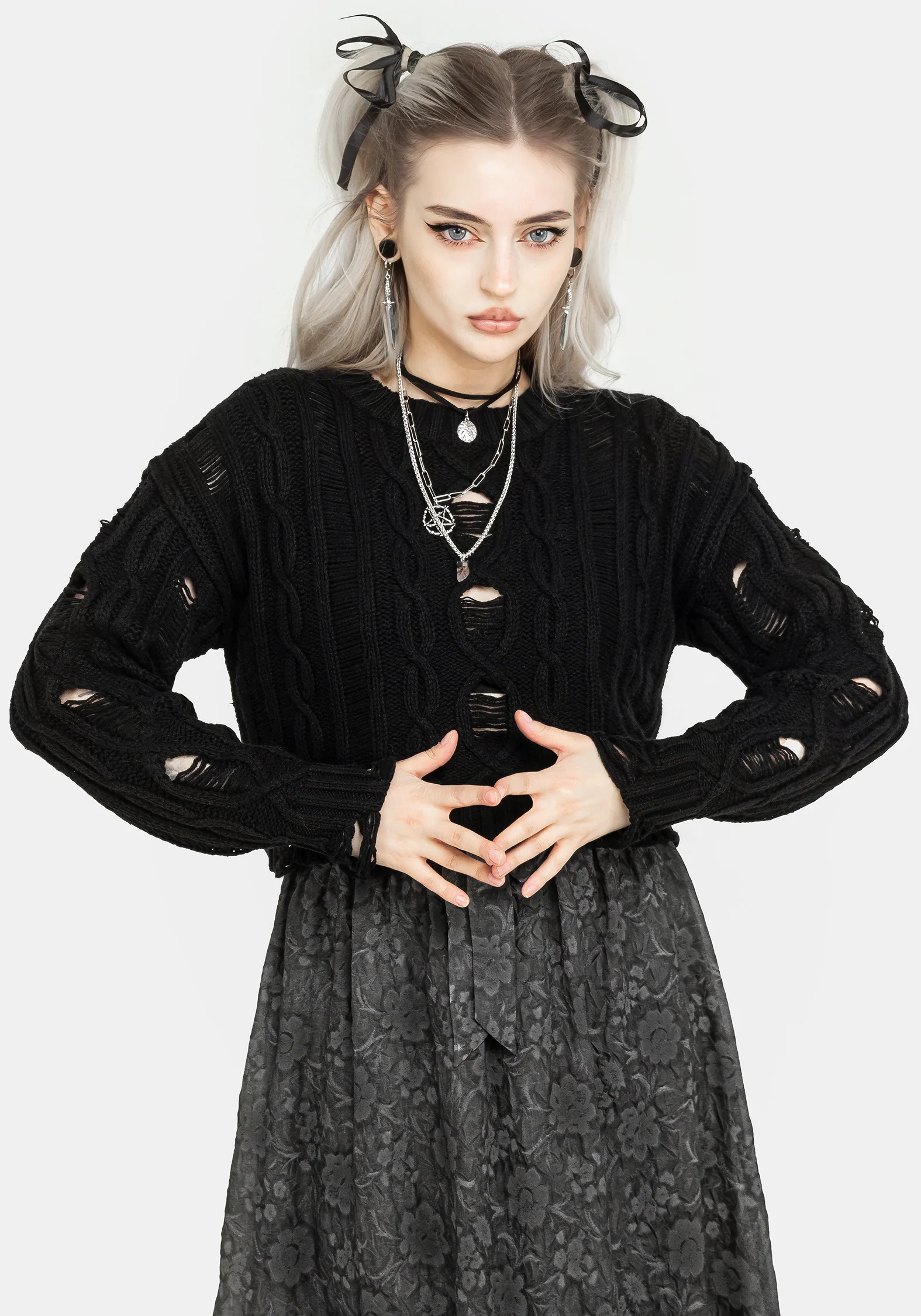 Nemesis Distressed Cable Knit Sweater - Image 5