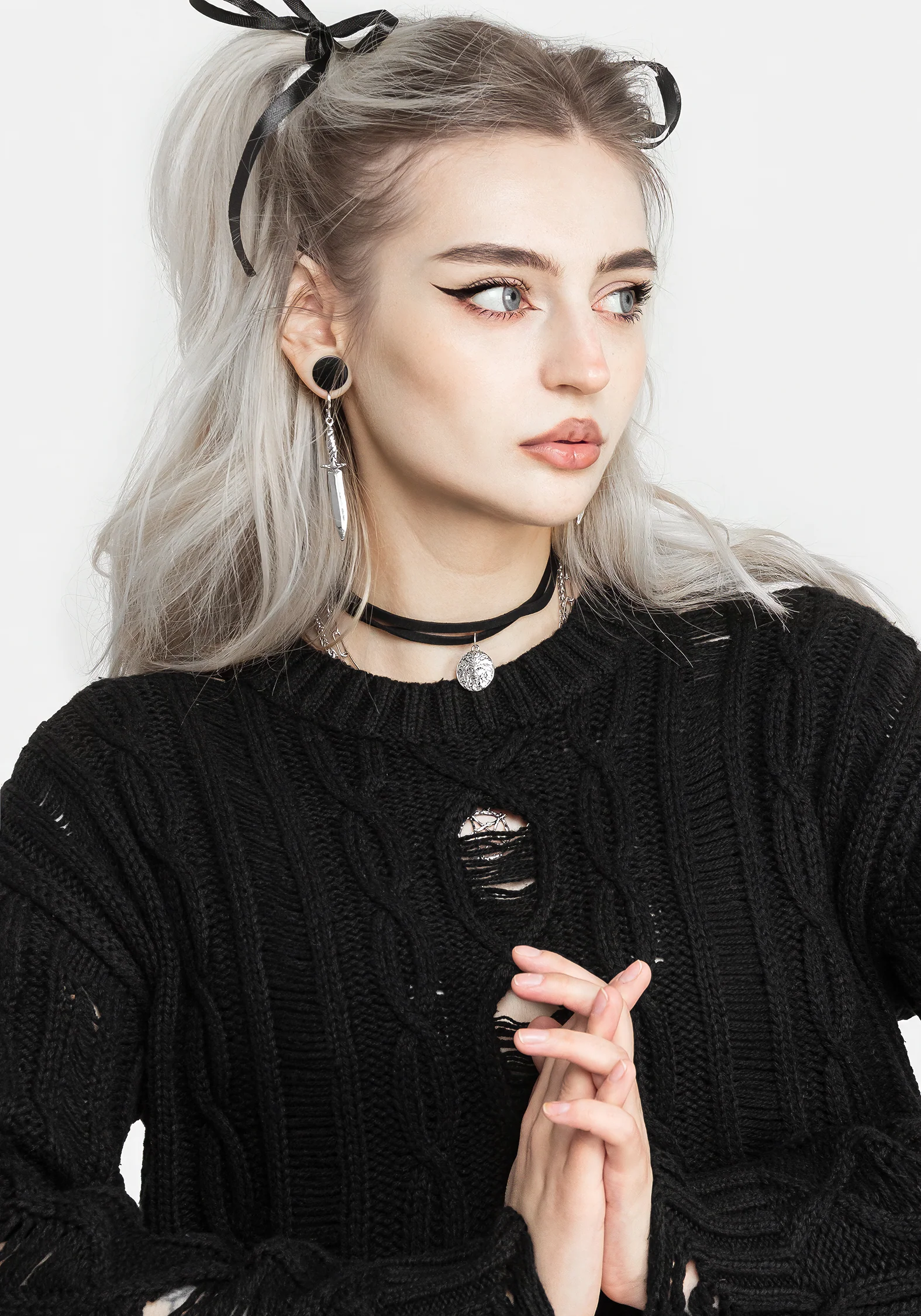 Nemesis Distressed Cable Knit Sweater - Image 7