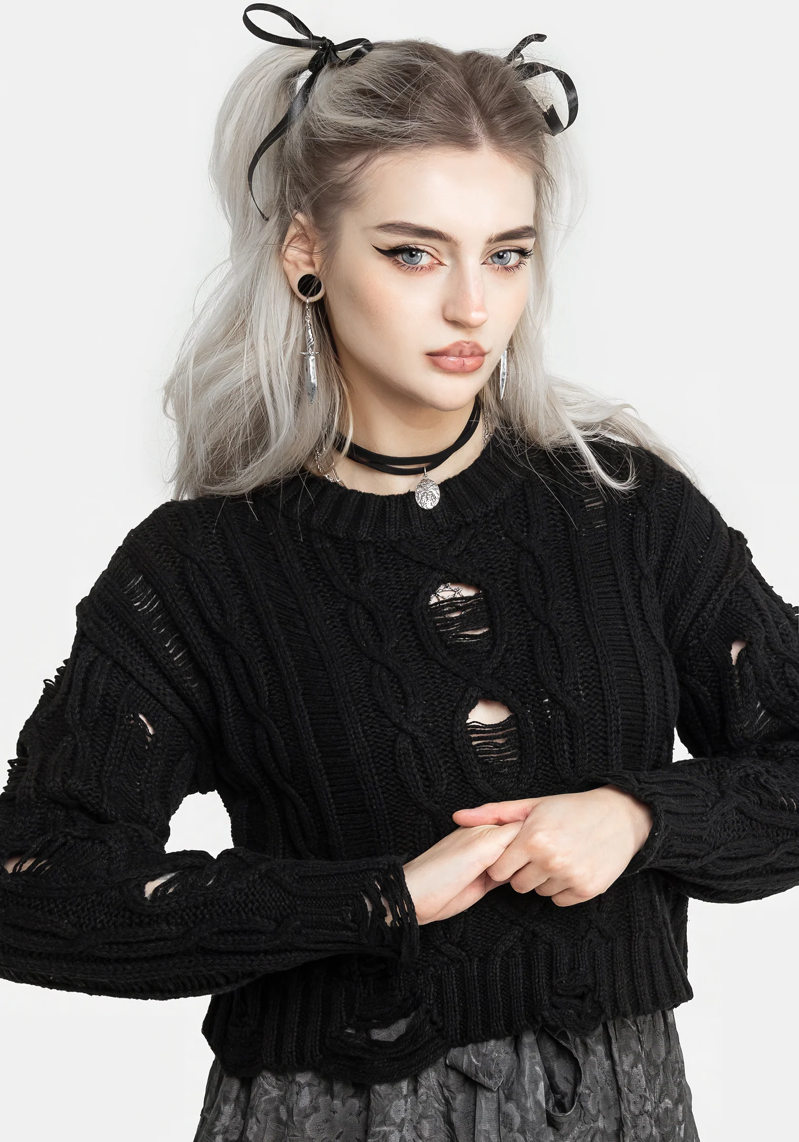 Nemesis Distressed Cable Knit Sweater - Image 9