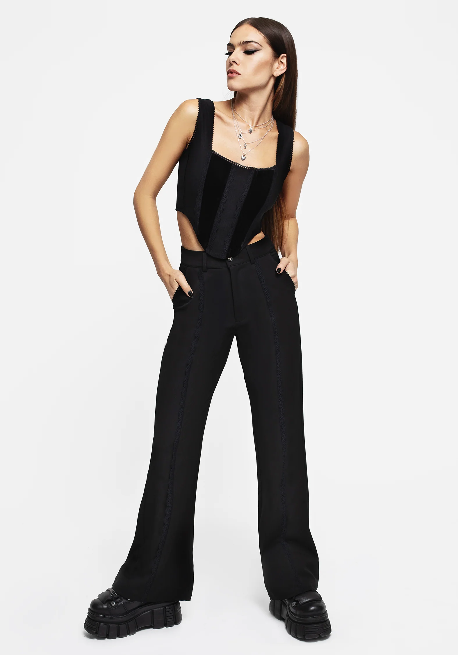 Nightlife Lace Trim Flared Trousers - Image 4