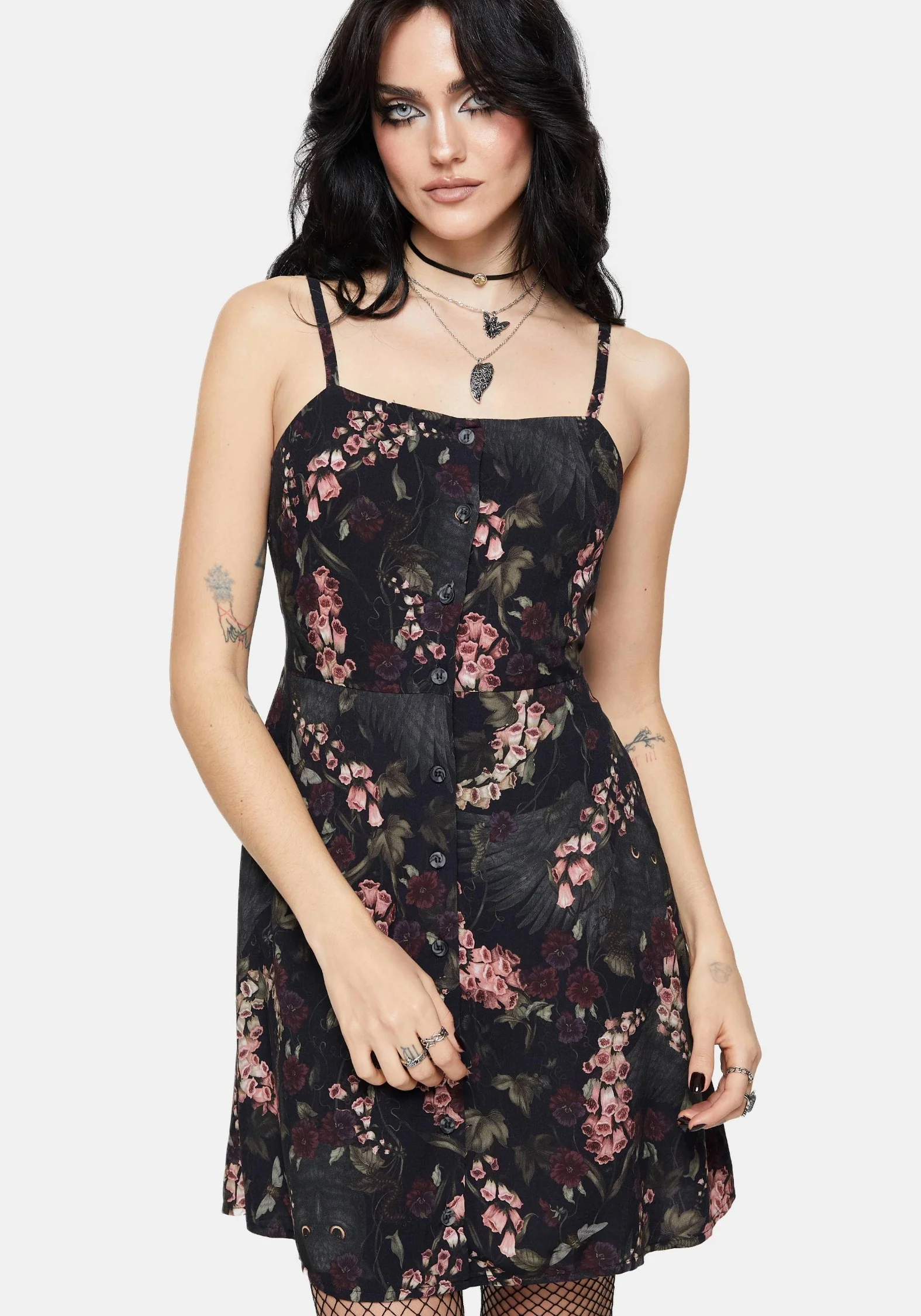 Noctua Owl Foxglove Printed Button Up Cami Mini Dress - Image 4