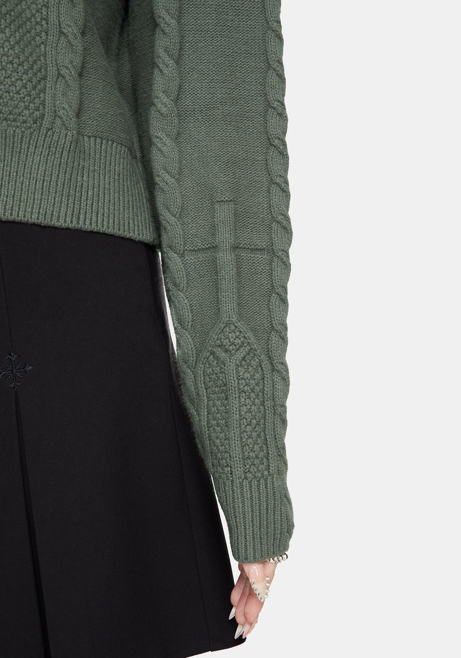 Noir Cotton Gothic Arch Cropped Cable Knit Jumper - Image 5