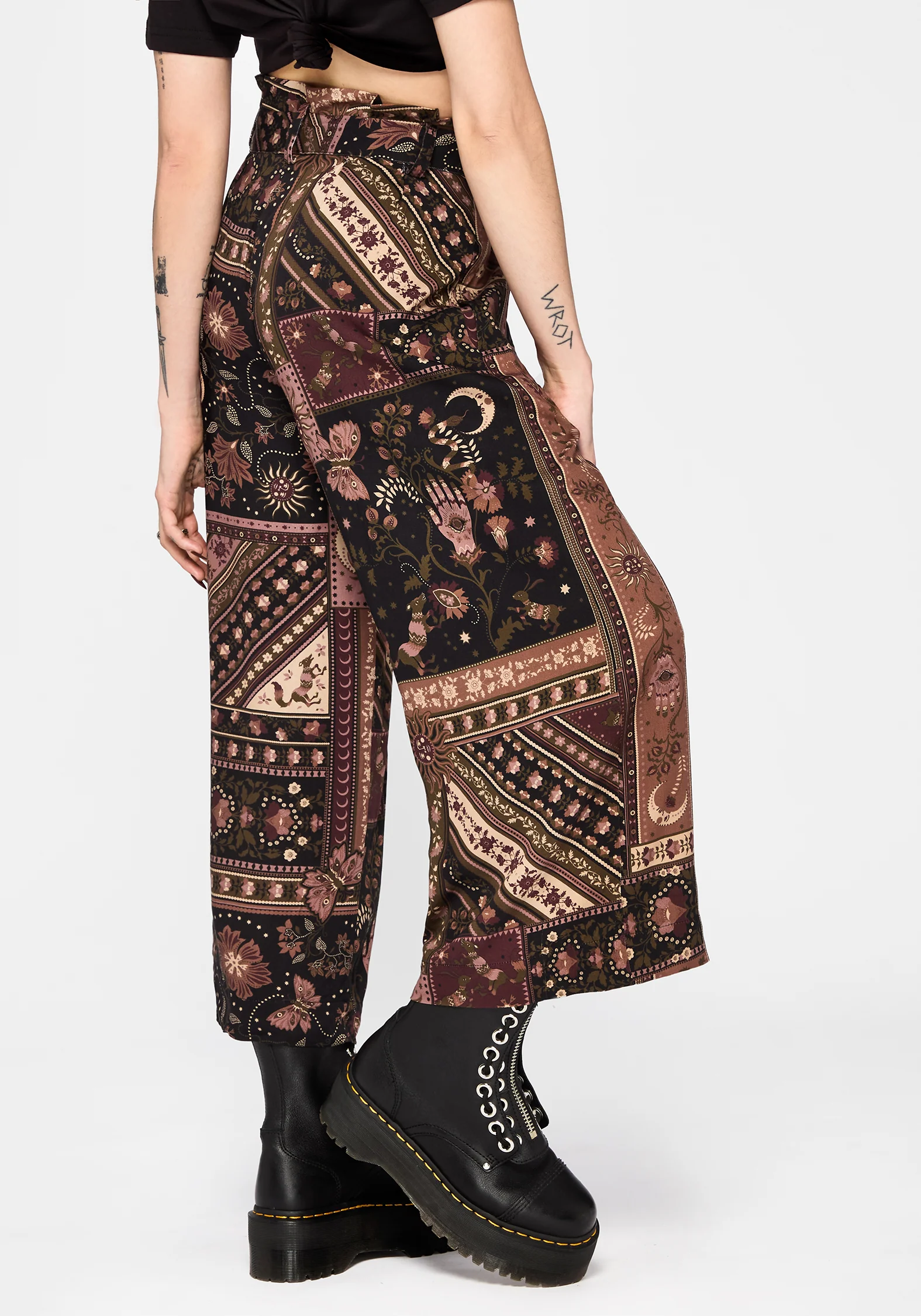 Nola Folk Patchwork Print Paperbag Culotte - Image 3