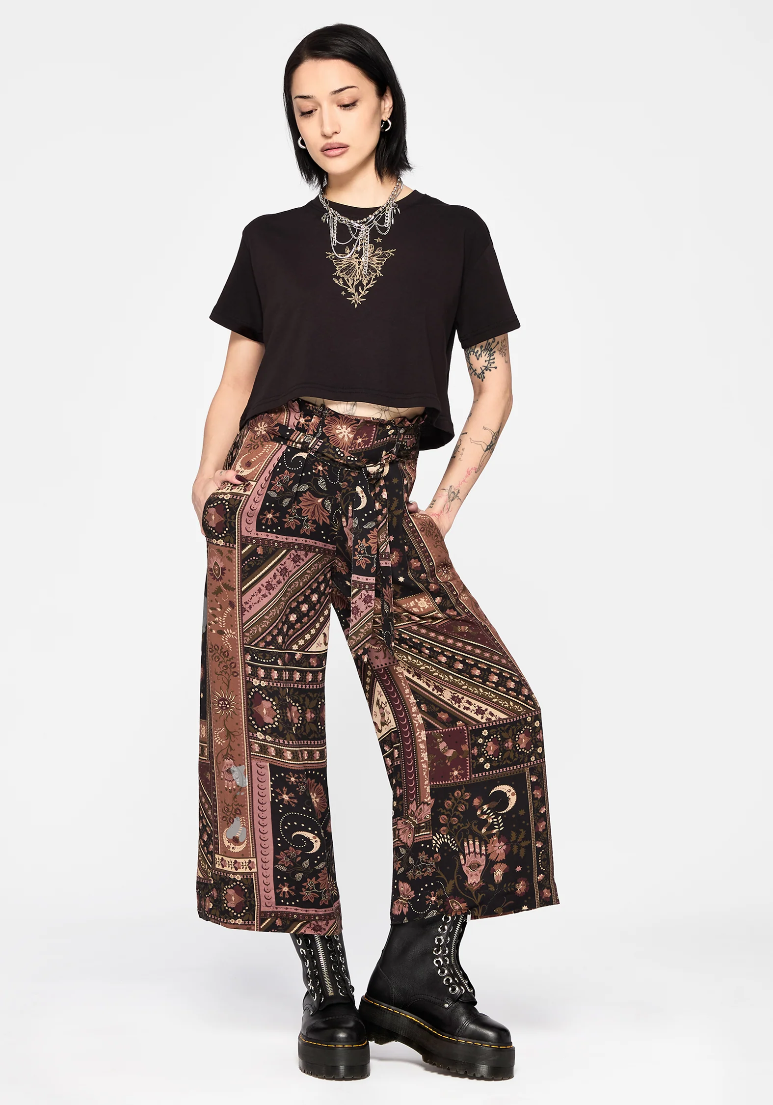 Nola Folk Patchwork Print Paperbag Culotte - Image 5