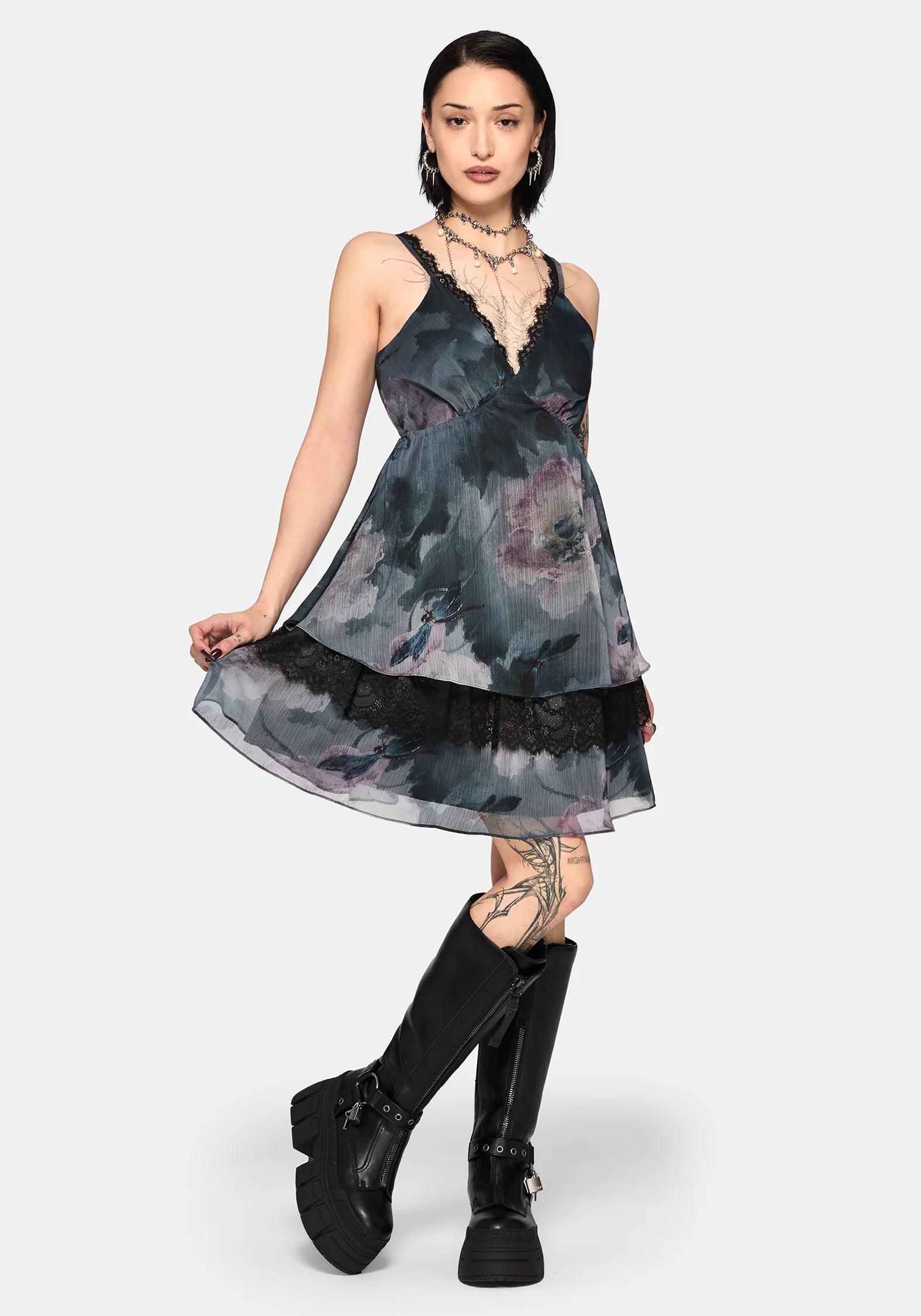 Ophelie Chiffon Lace Cami Mini Dress - Image 2
