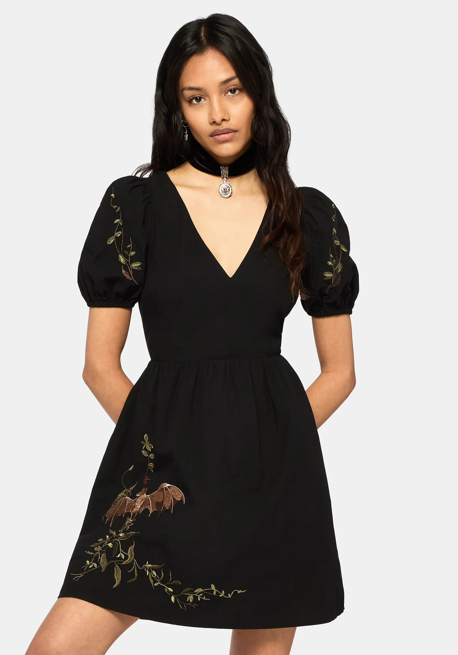 Orena Bat Embroidered Mini Dress - Image 4