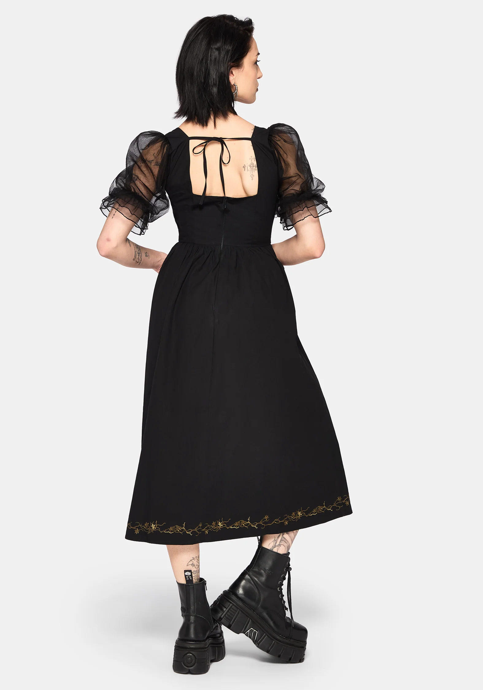 Phoenix Cotton Embroidered Puff Sleeve Midi Dress - Image 4
