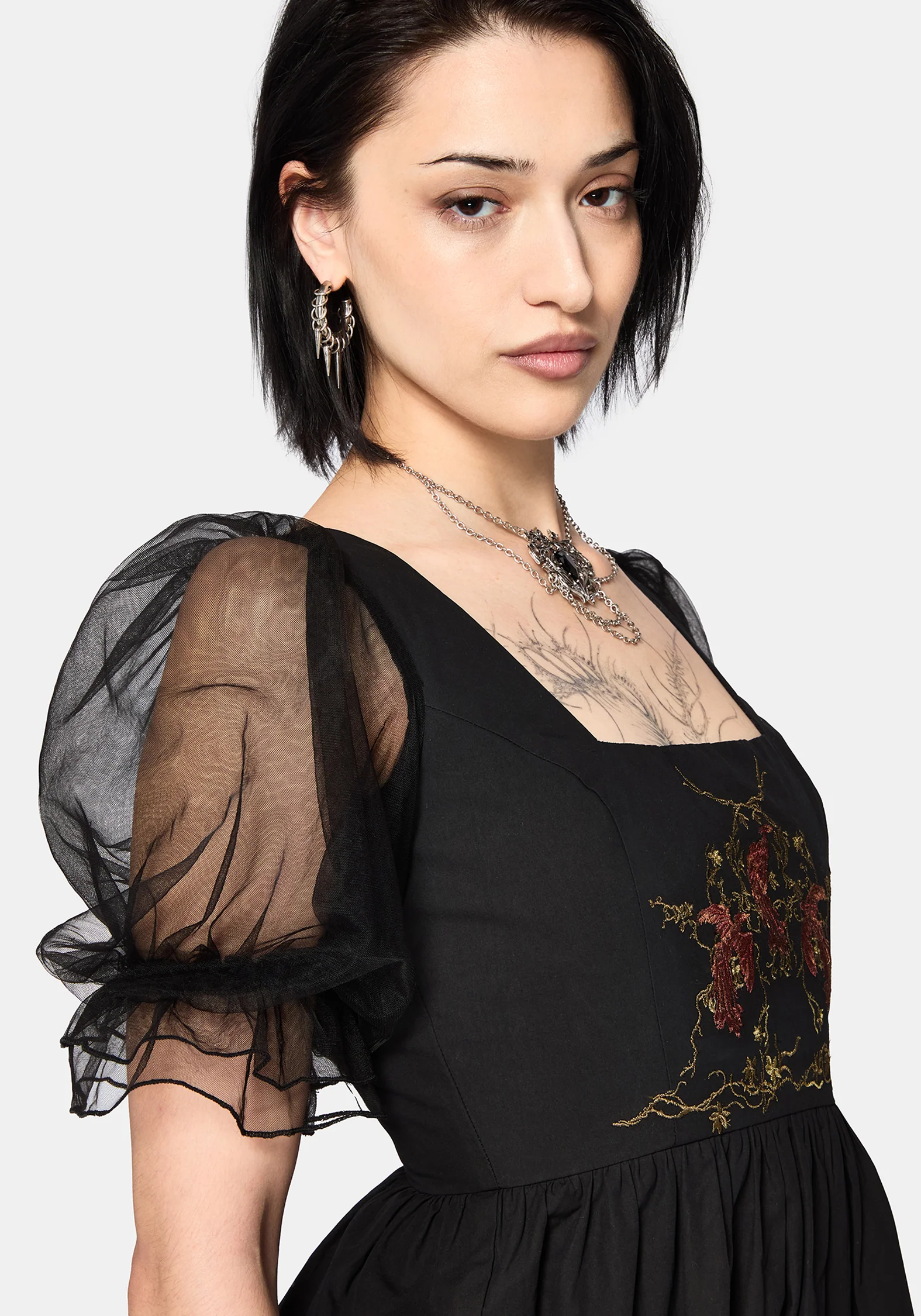 Phoenix Cotton Embroidered Puff Sleeve Midi Dress - Image 5