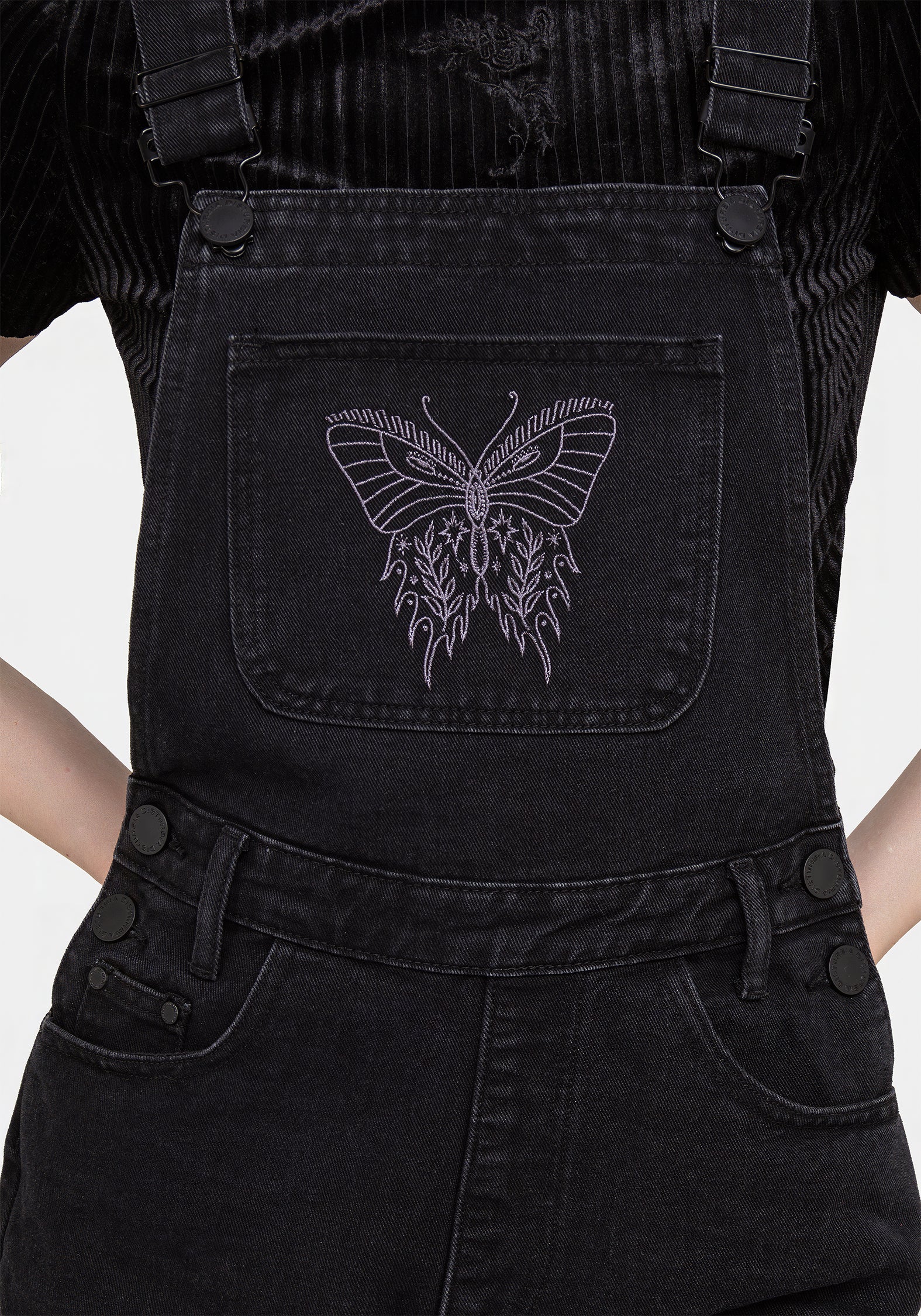 Papillion Embroidered Denim Dungaree Shorts - Image 2