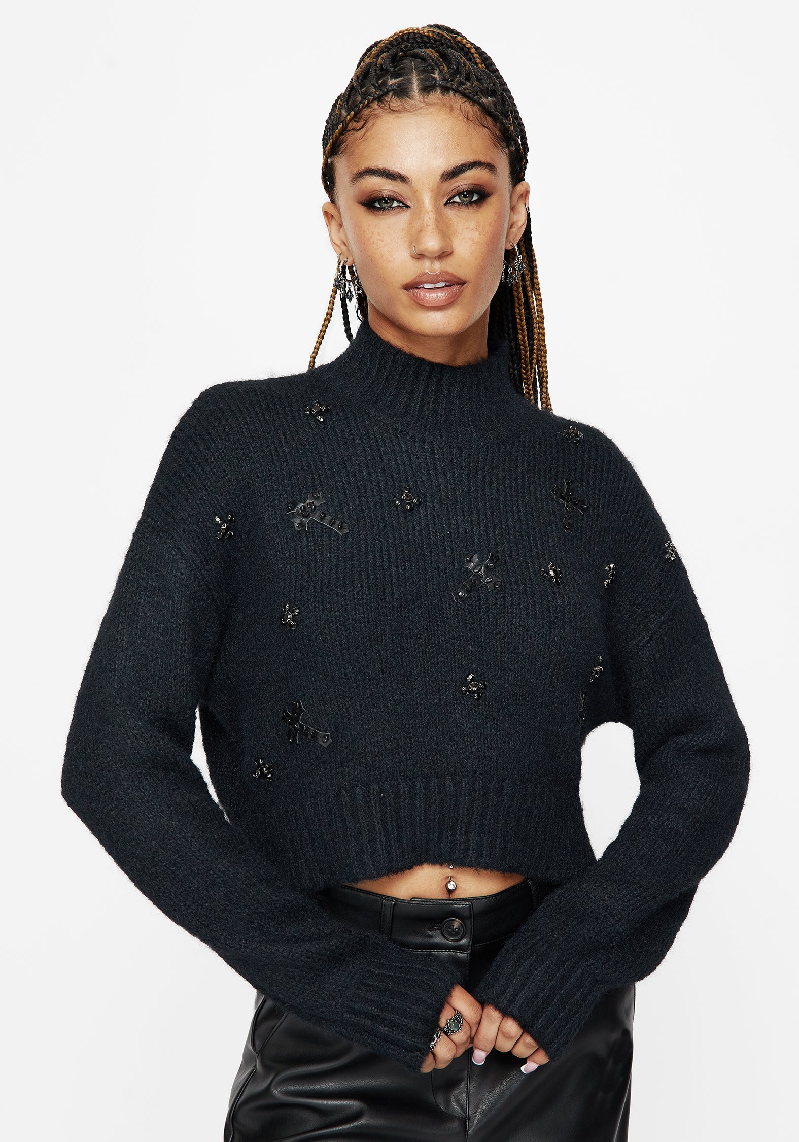 Phantom Cotton Embellished Cross Crop Sweater - Image 4