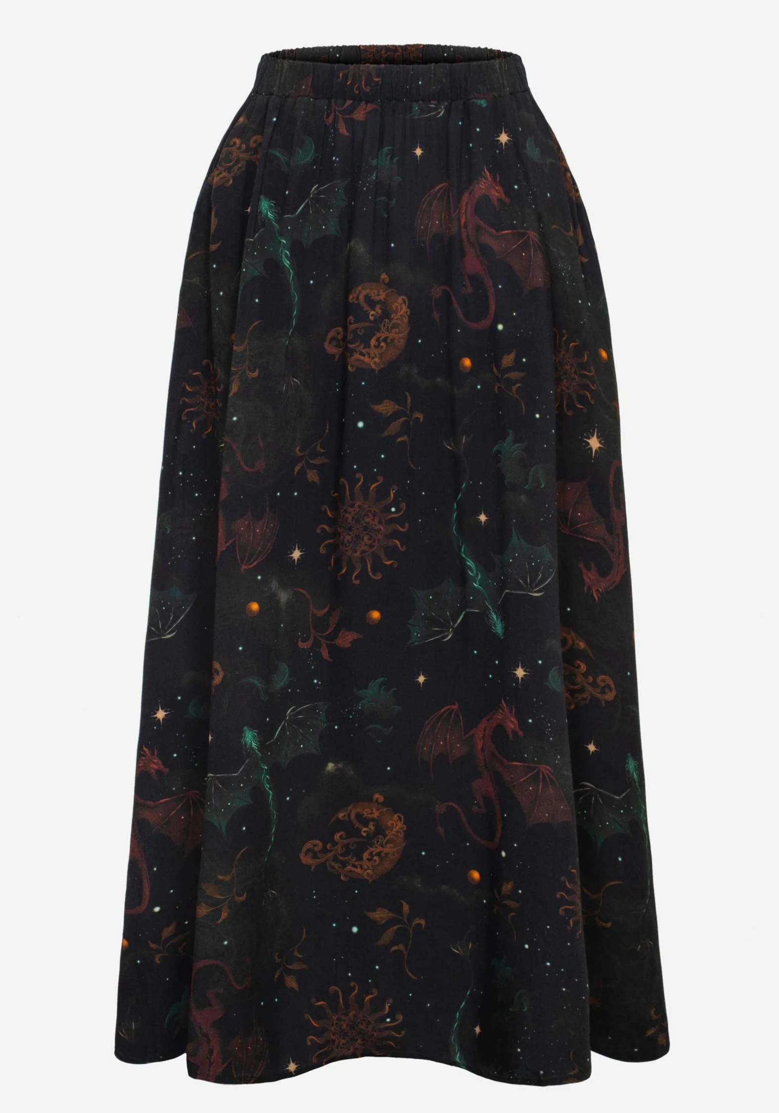 Phoenix Dragon Printed Pleated Midi Skirt - Image 7