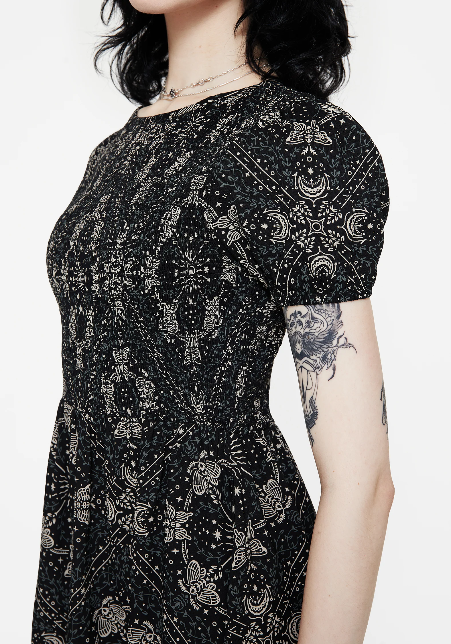 Poem Moth Printed Puff Sleeve Mini Dress - Image 2