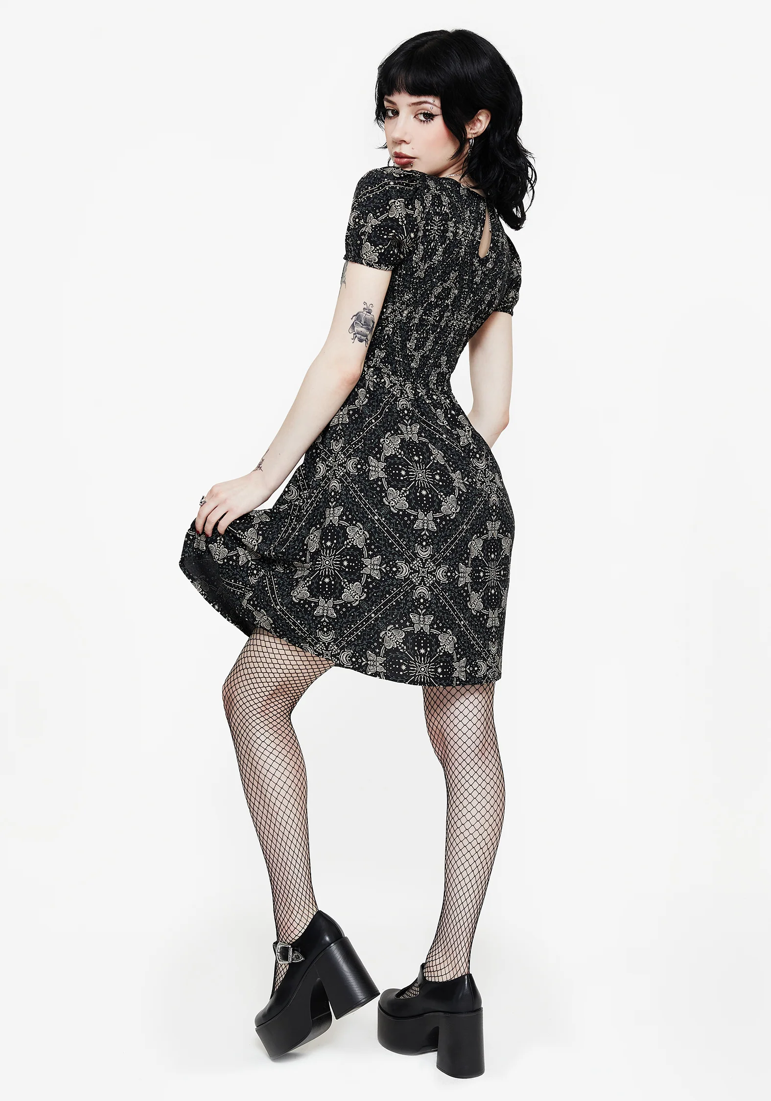 Poem Moth Printed Puff Sleeve Mini Dress - Image 3
