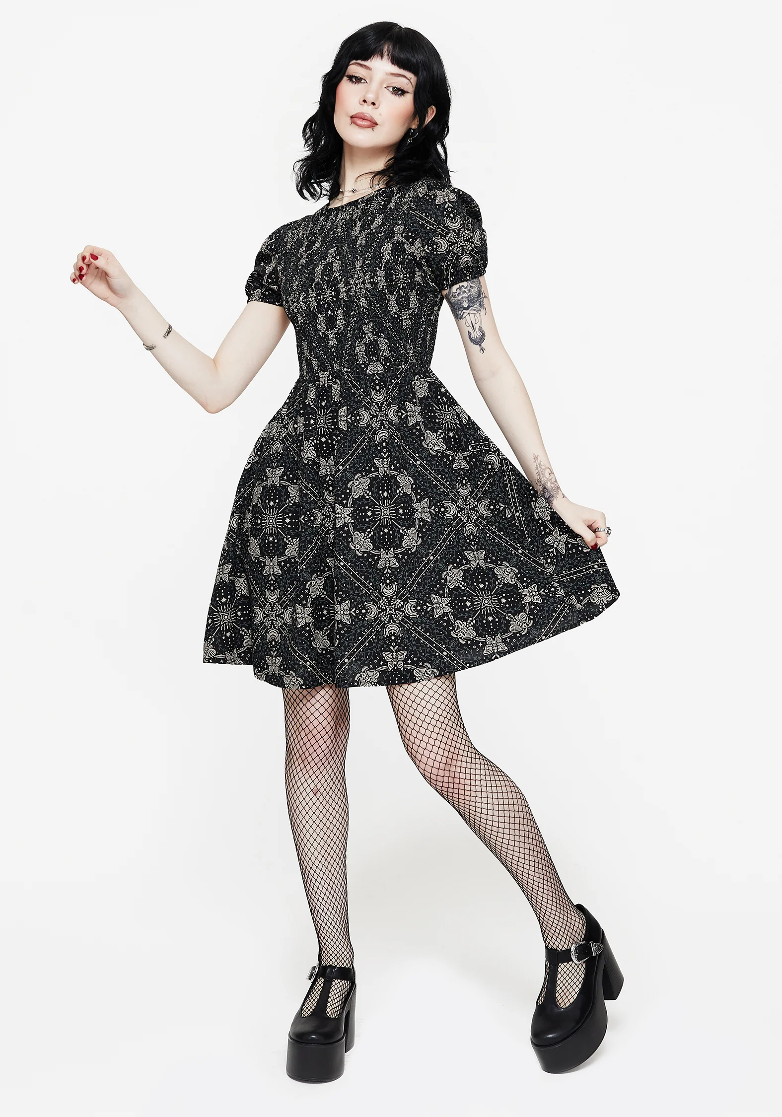 Poem Moth Printed Puff Sleeve Mini Dress - Image 6
