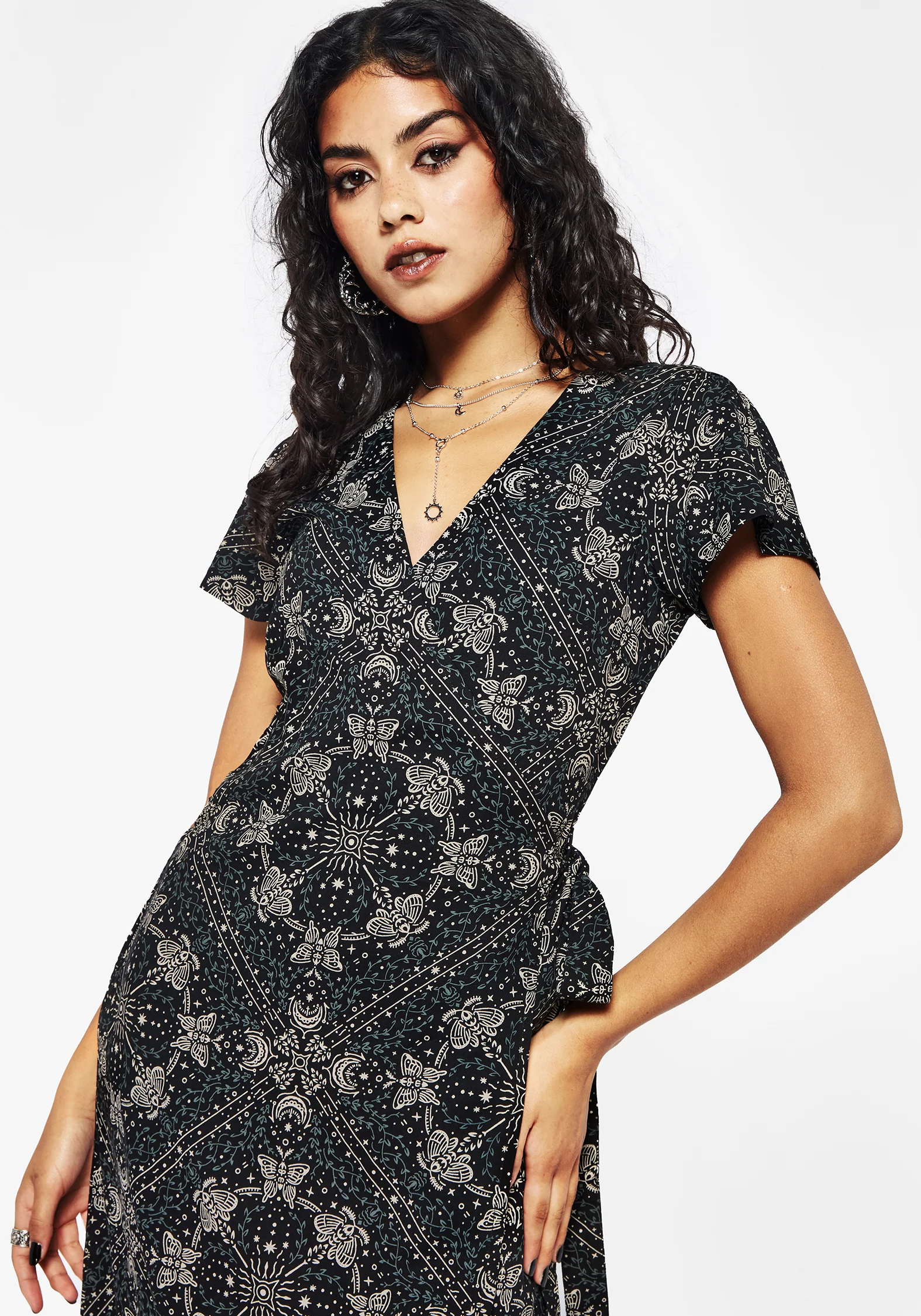 Poem Moth Printed Wrap Midi Dress - Image 4