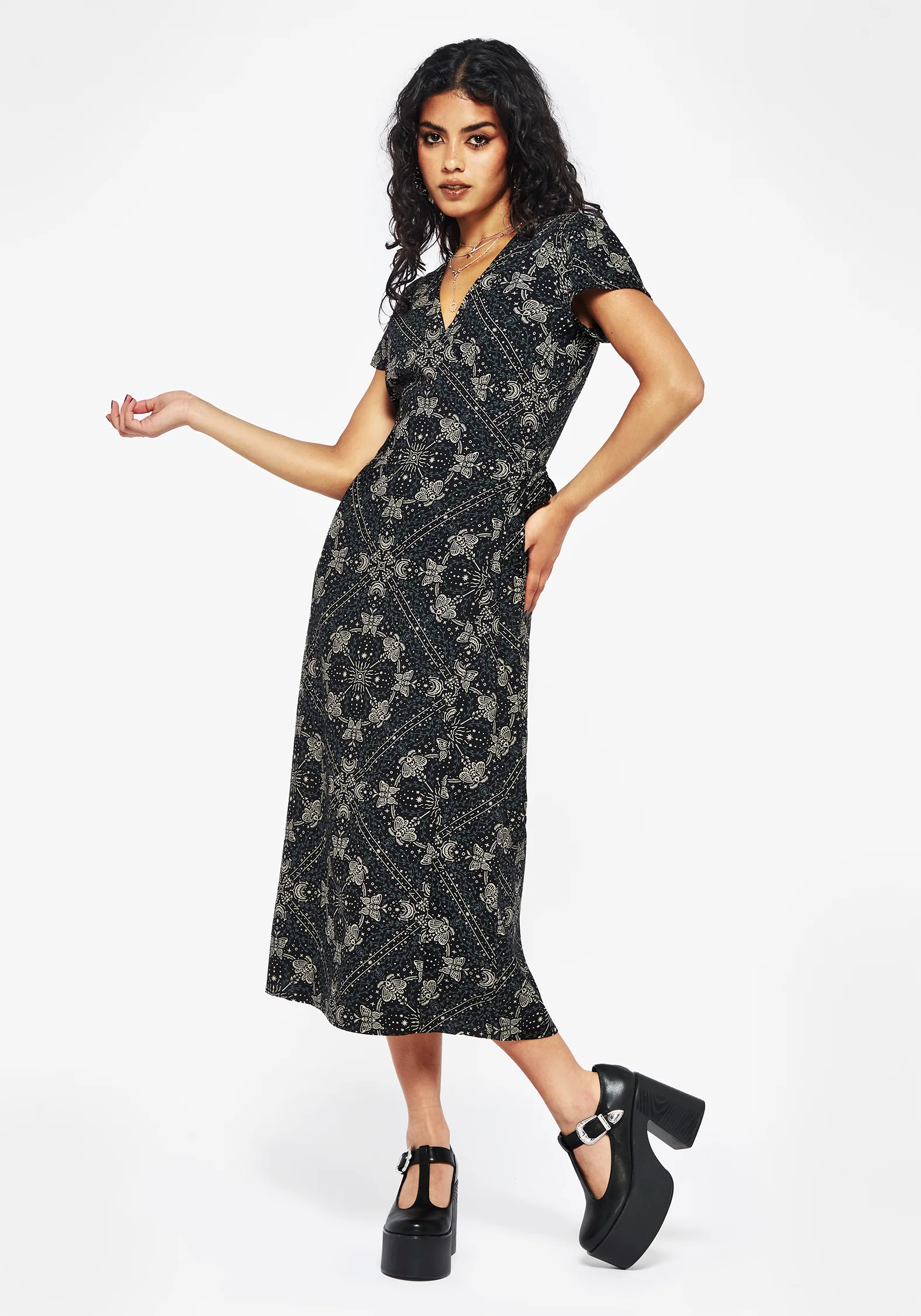 Poem Moth Printed Wrap Midi Dress - Image 5