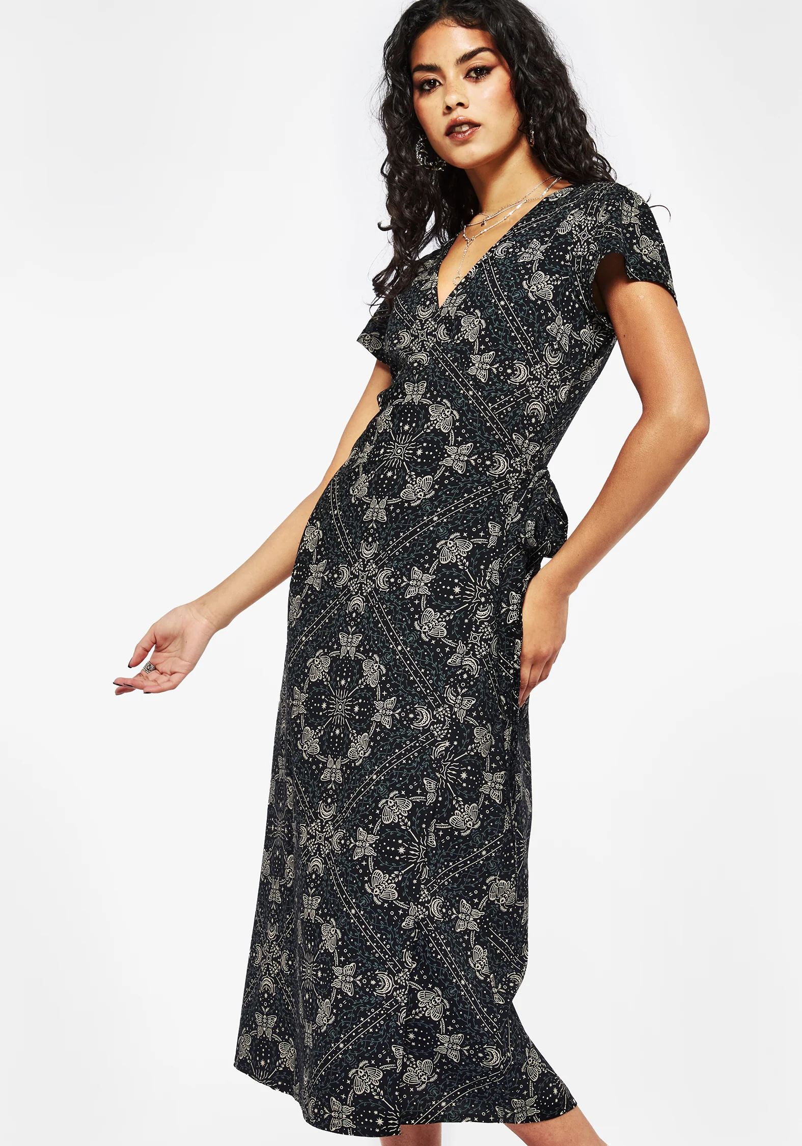 Poem Moth Printed Wrap Midi Dress - Image 7
