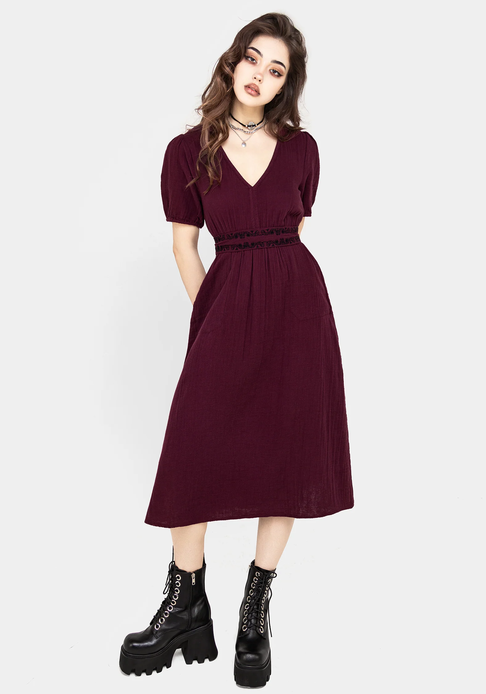 Poultice Embroidered Cotton Midi Dress - Image 4