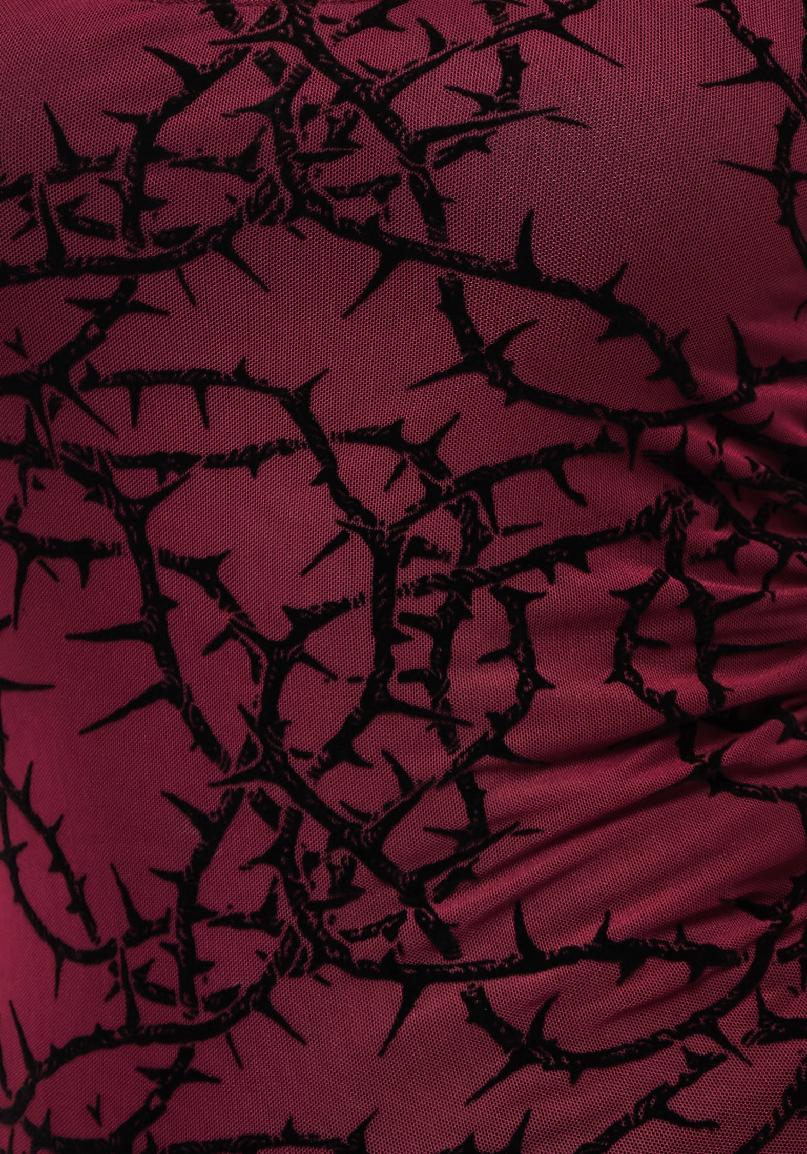 Prickle Thorn Print Mesh Cap Sleeve Top - Image 2