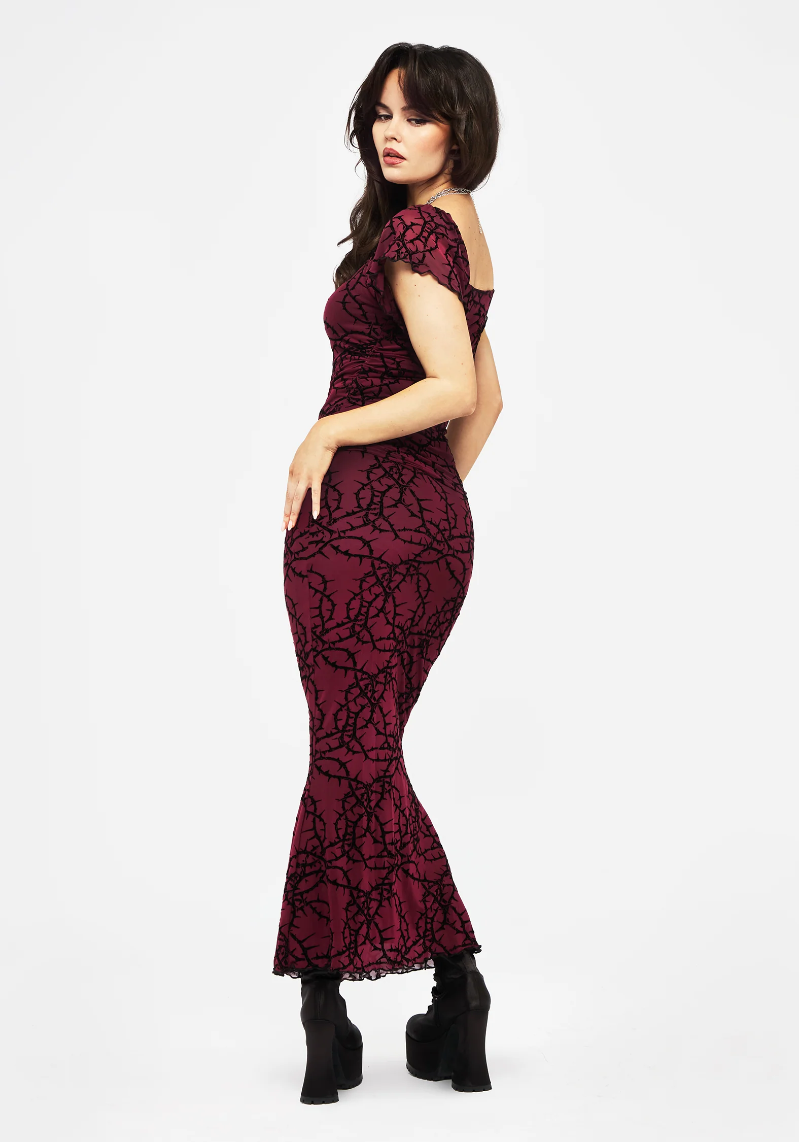 Prickle Thorn Print Mesh Cap Sleeve Top - Image 6
