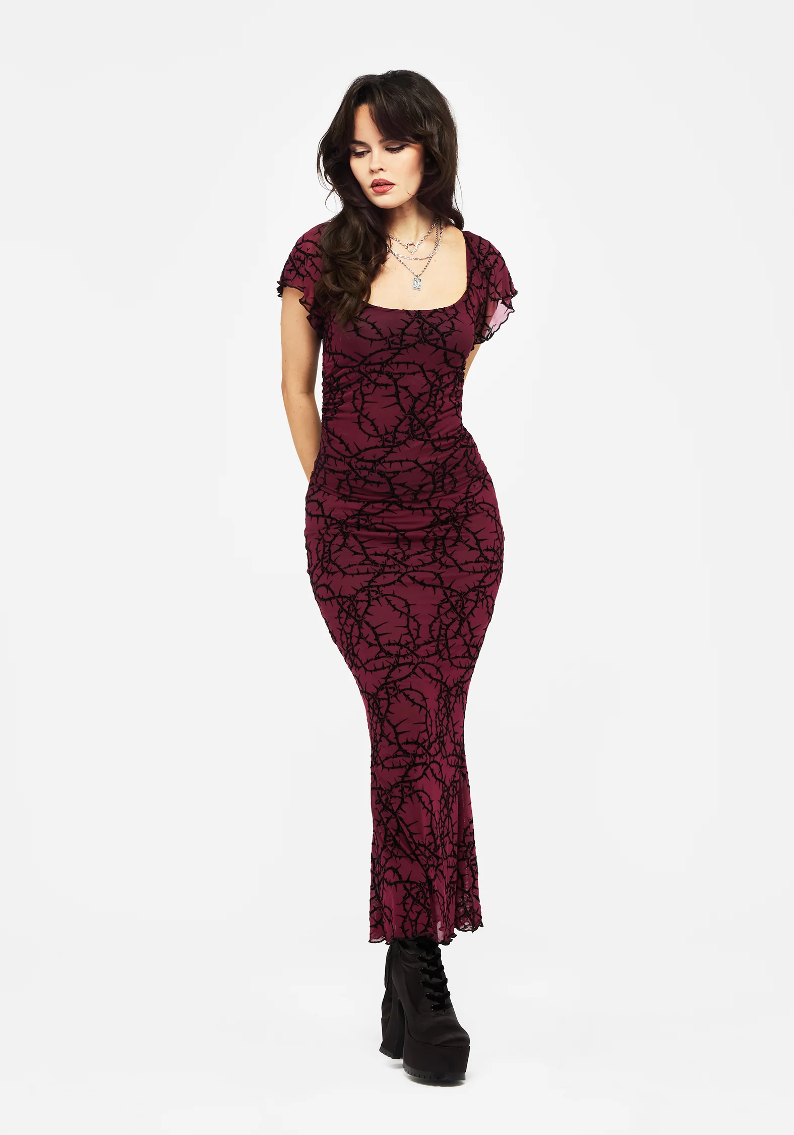 Prickle Thorn Print Mesh Cap Sleeve Top - Image 7