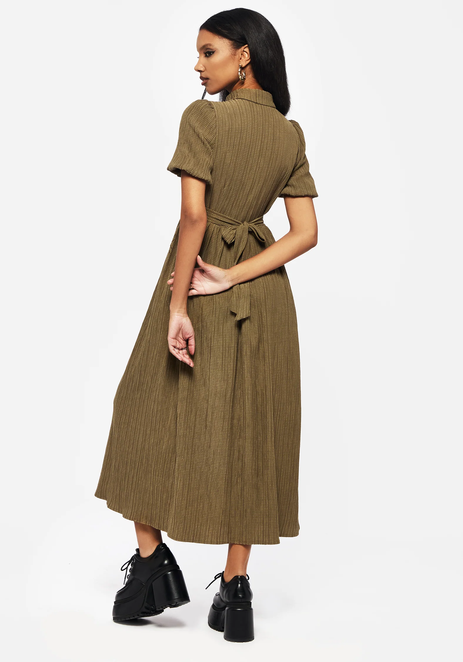 Ramaria Embroidered Puff Sleeve Button Up Midaxi Shirt Dress - Image 3