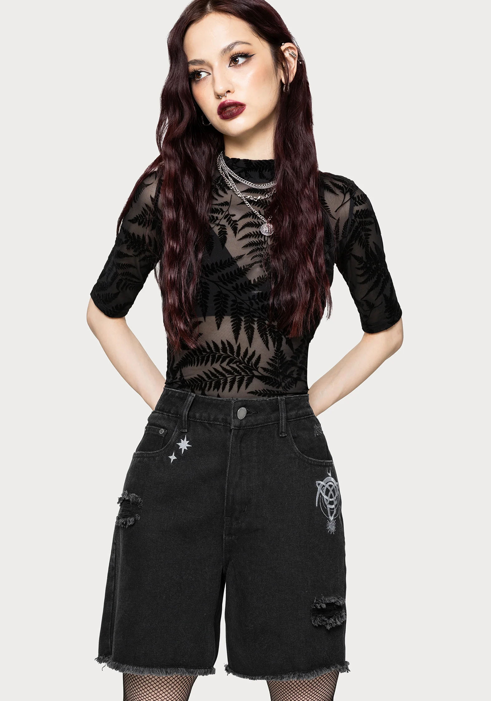 Reina Celestial Embroidered Denim Short