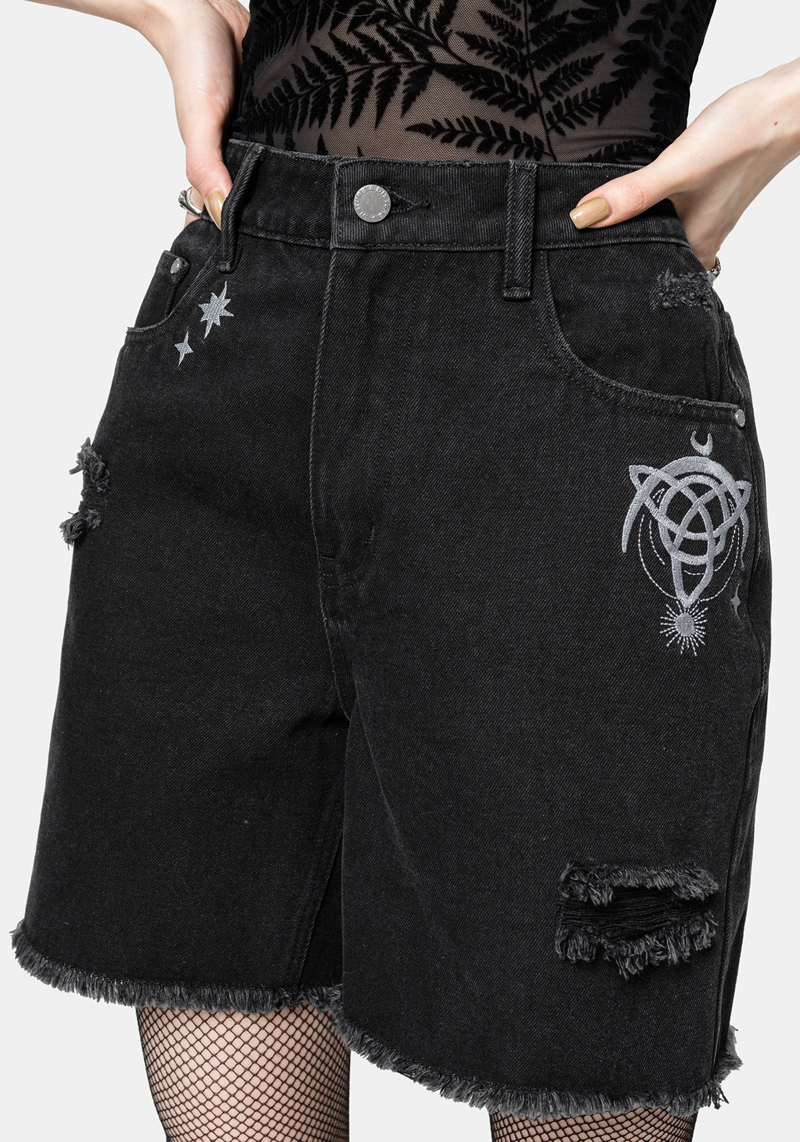 Reina Celestial Embroidered Denim Short - Image 2