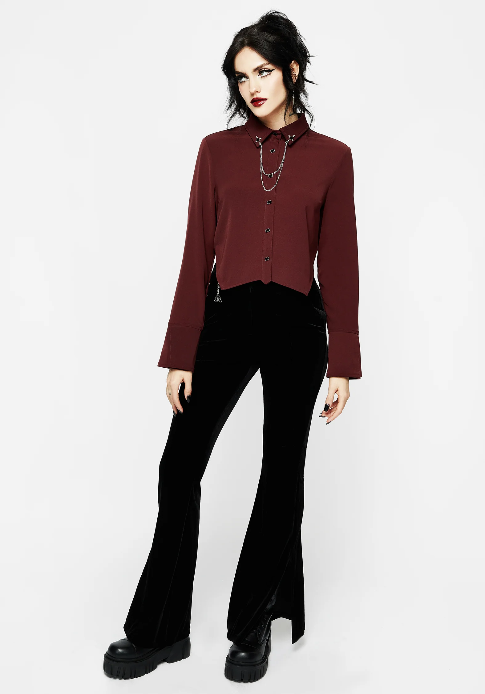 Resurrection Cross Chain Collared Crop Shirt - Image 4