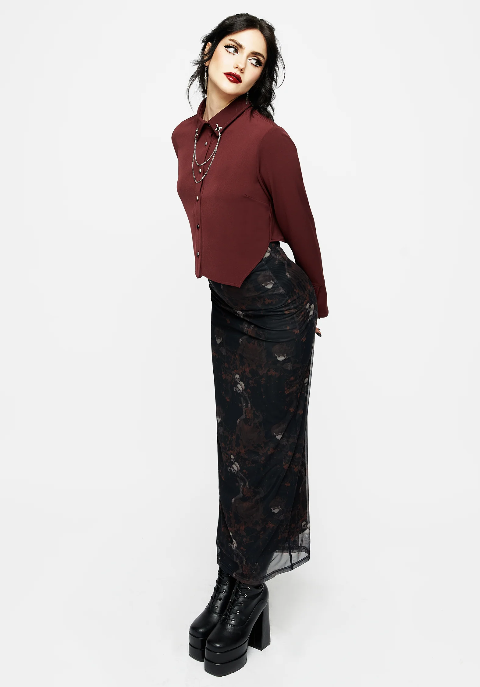Resurrection Cross Chain Collared Crop Shirt - Image 5