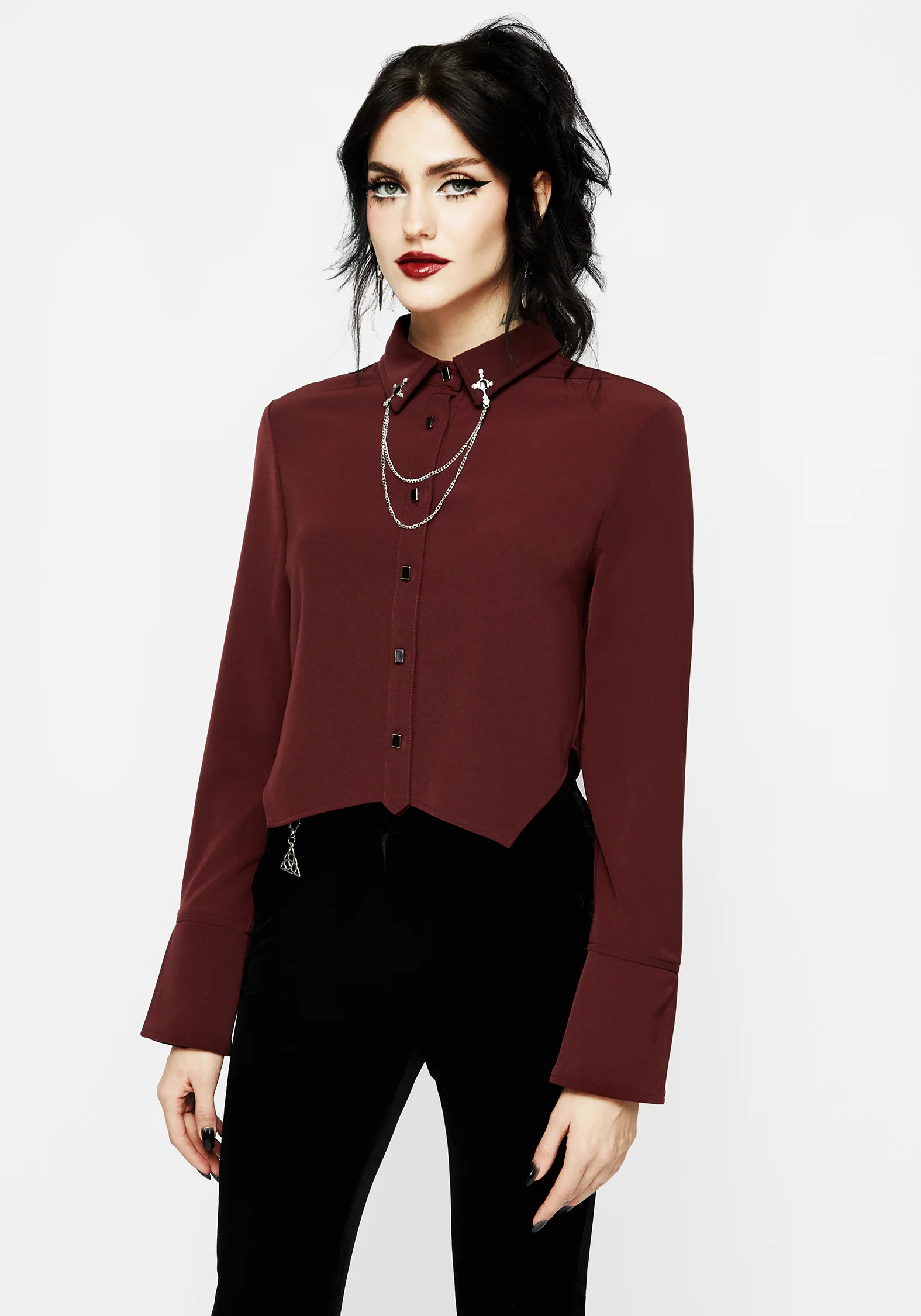 Resurrection Cross Chain Collared Crop Shirt - Image 6