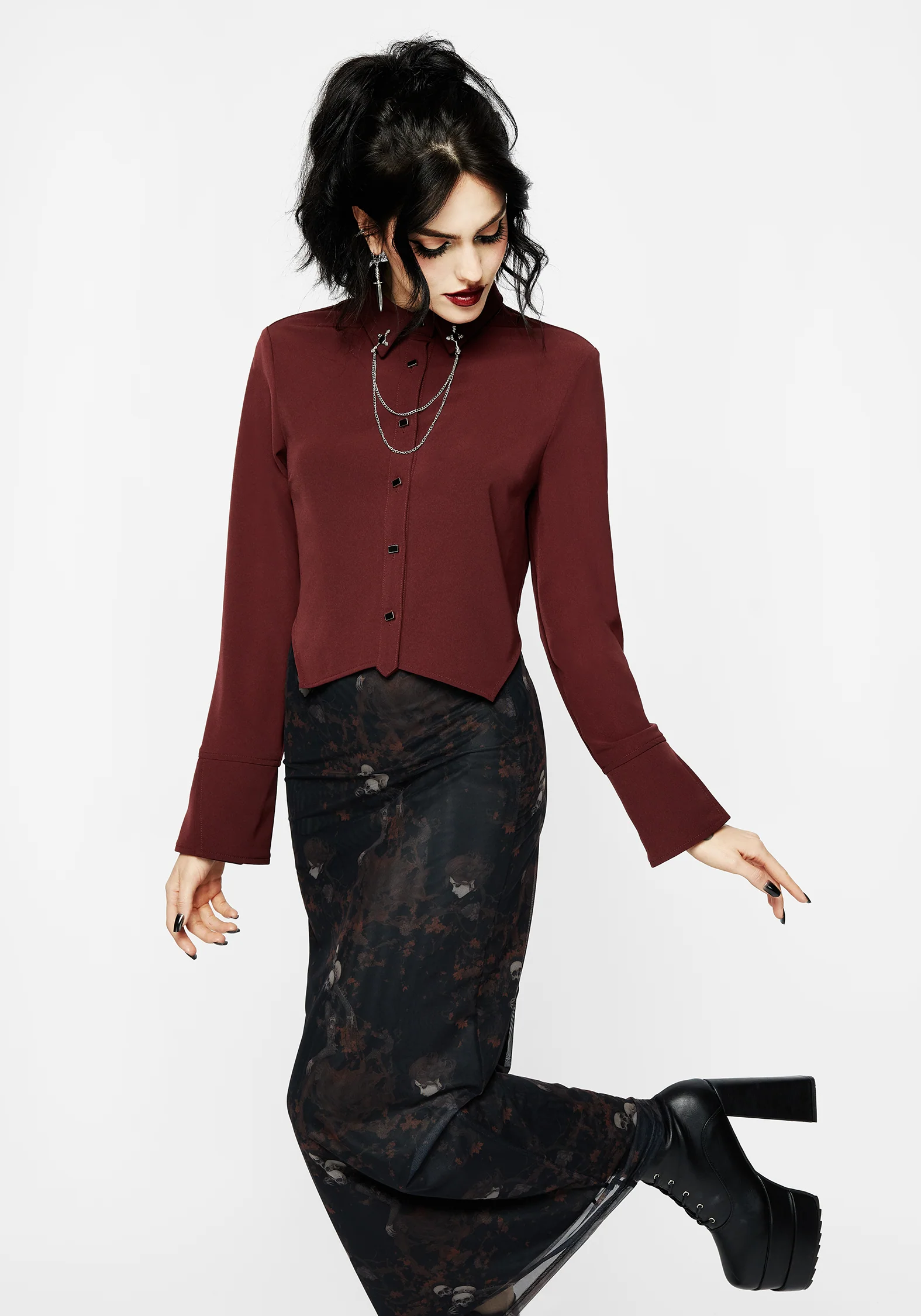 Resurrection Cross Chain Collared Crop Shirt - Image 7