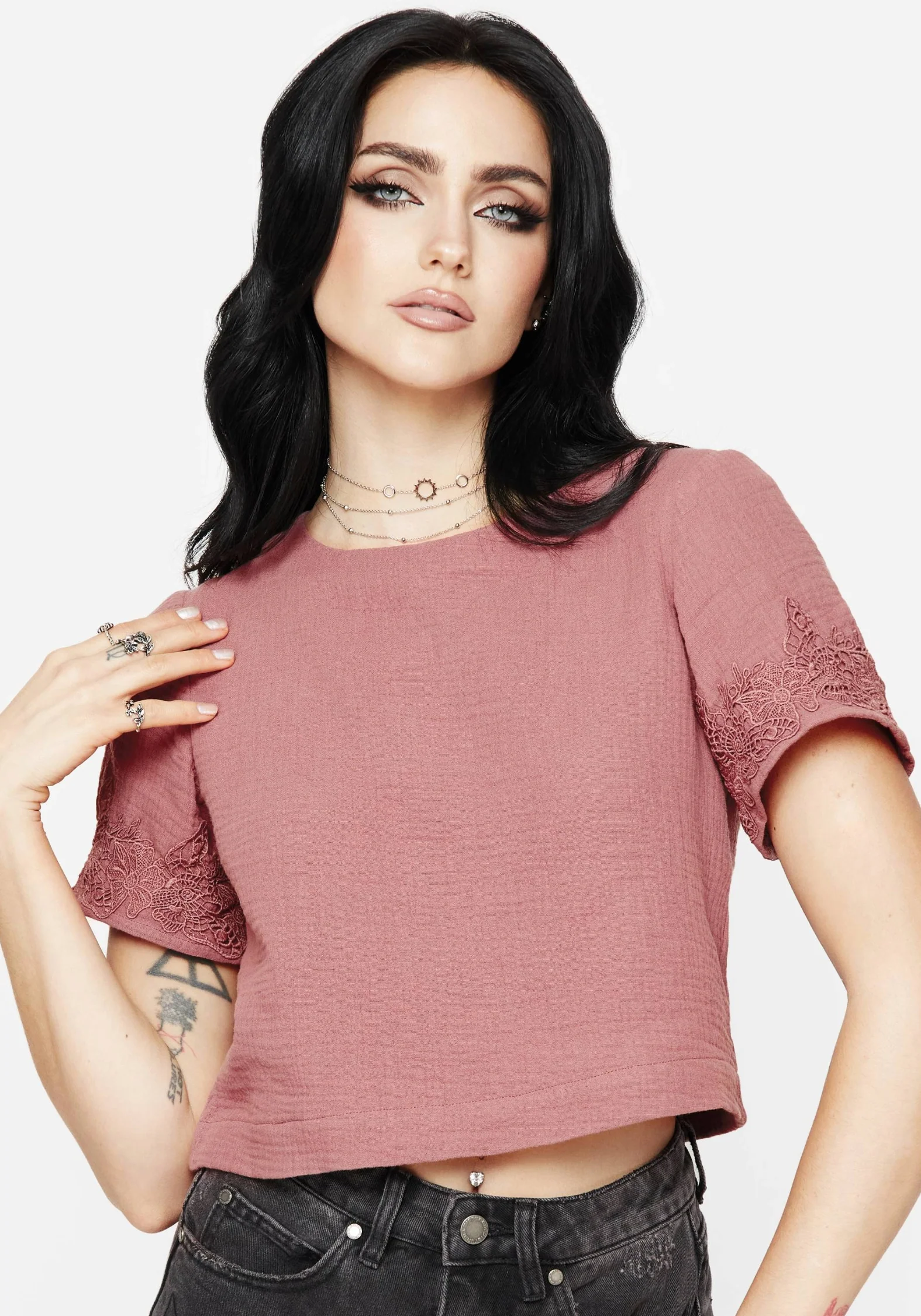 Rosamoth Applique Trim Cotton Short Sleeve Top