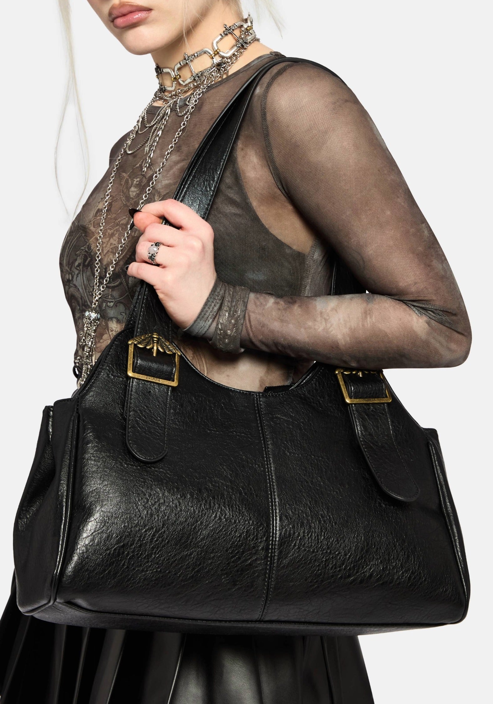 Rosamoth Buckle Shoulder Bag - Black - Image 2