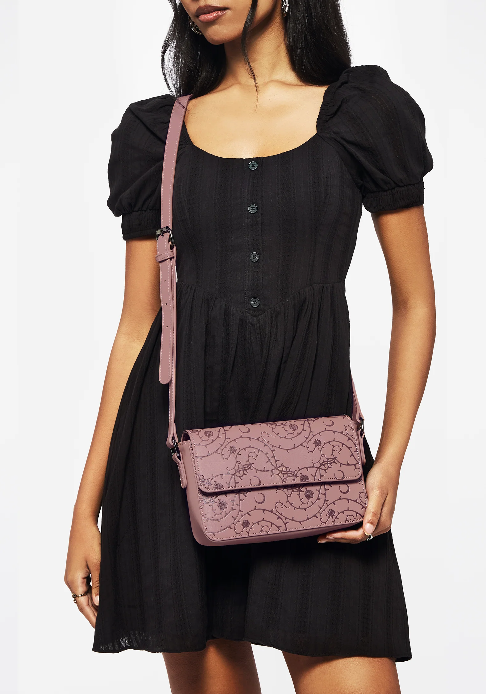 Rosethorn Floral Debossed Crossbody Bag - Image 2