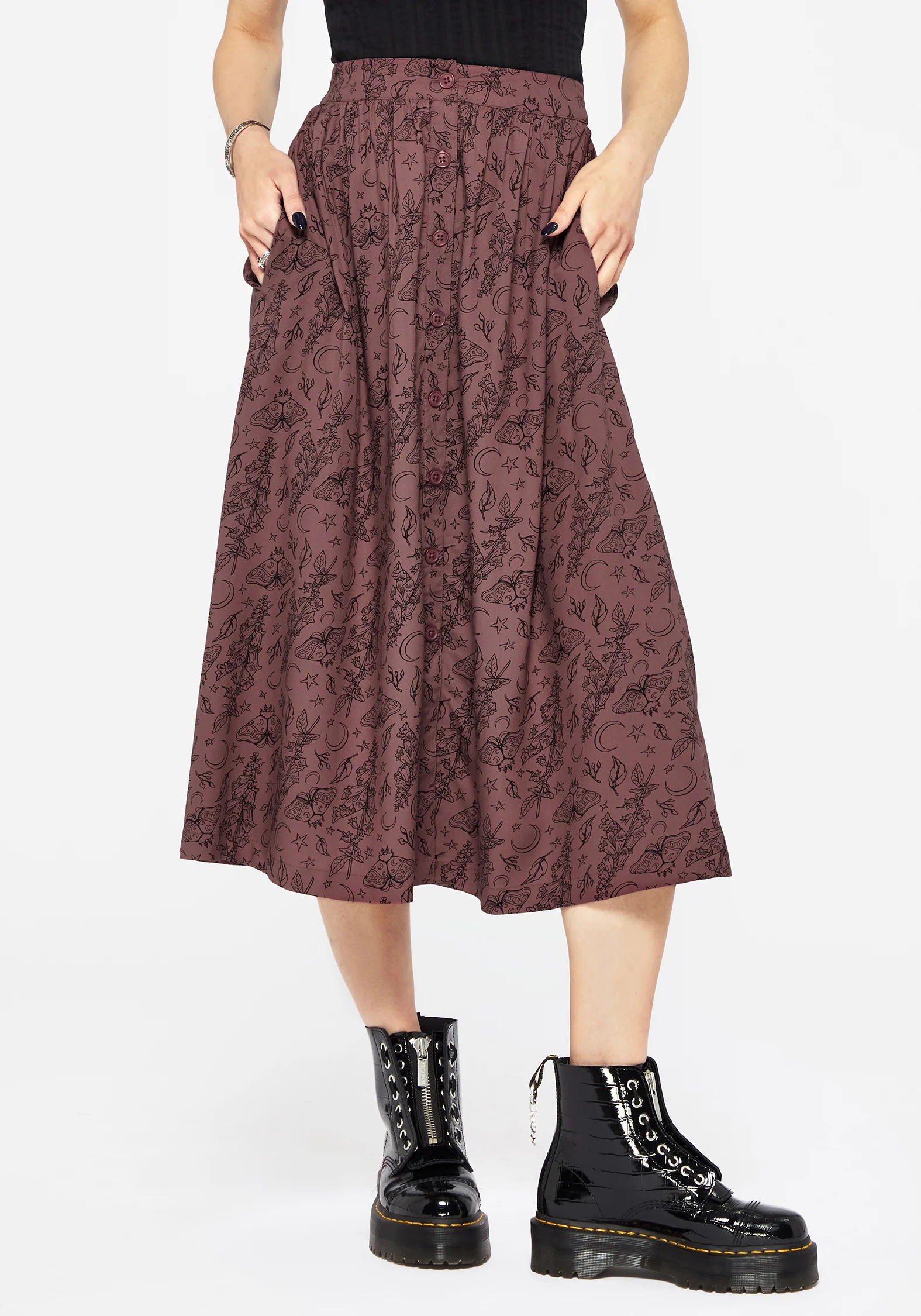 Roxana Moth Foxglove Button Down Midi Skirt