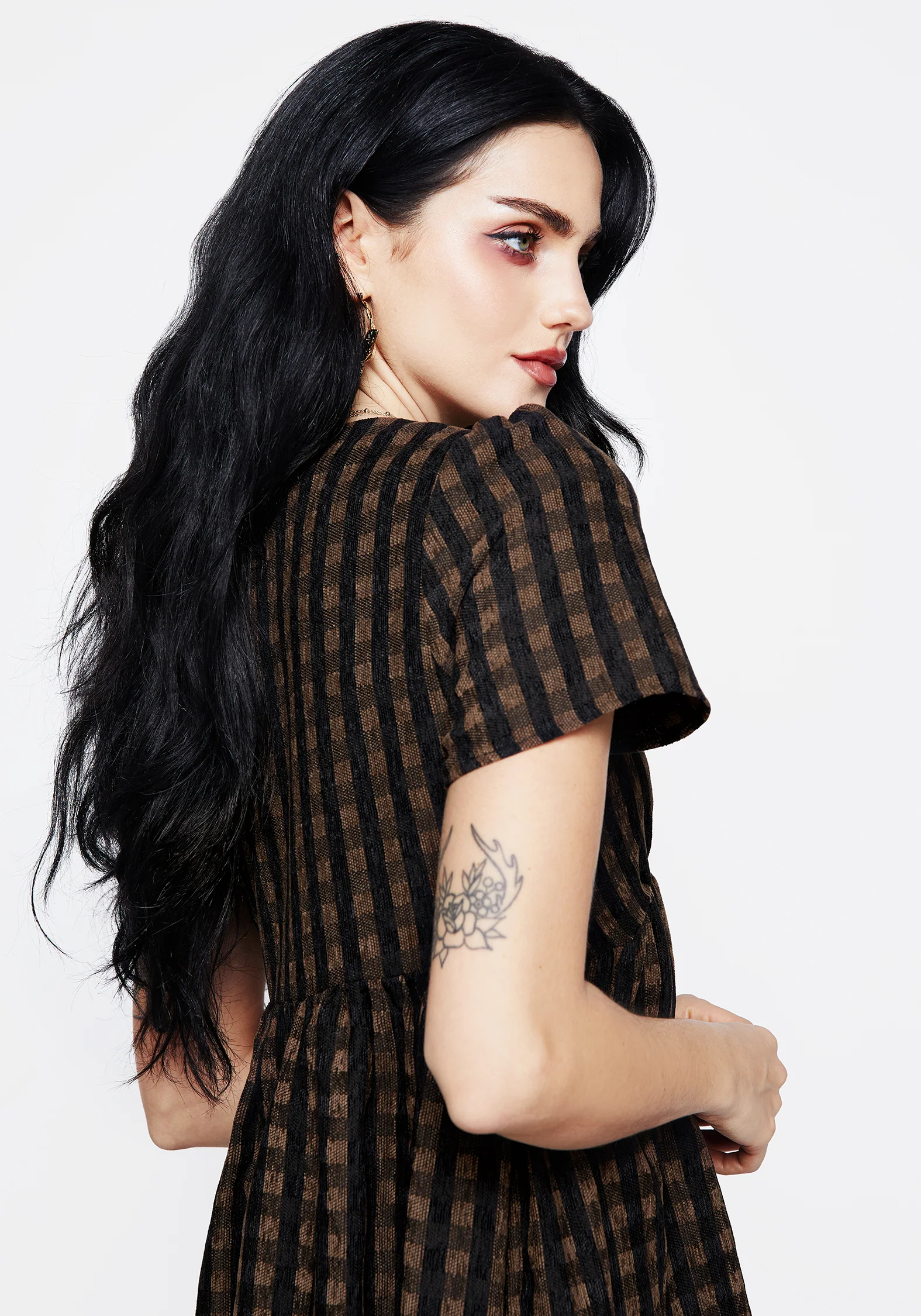 Rydal Check Button Up Midi Dress - Brown - Image 5