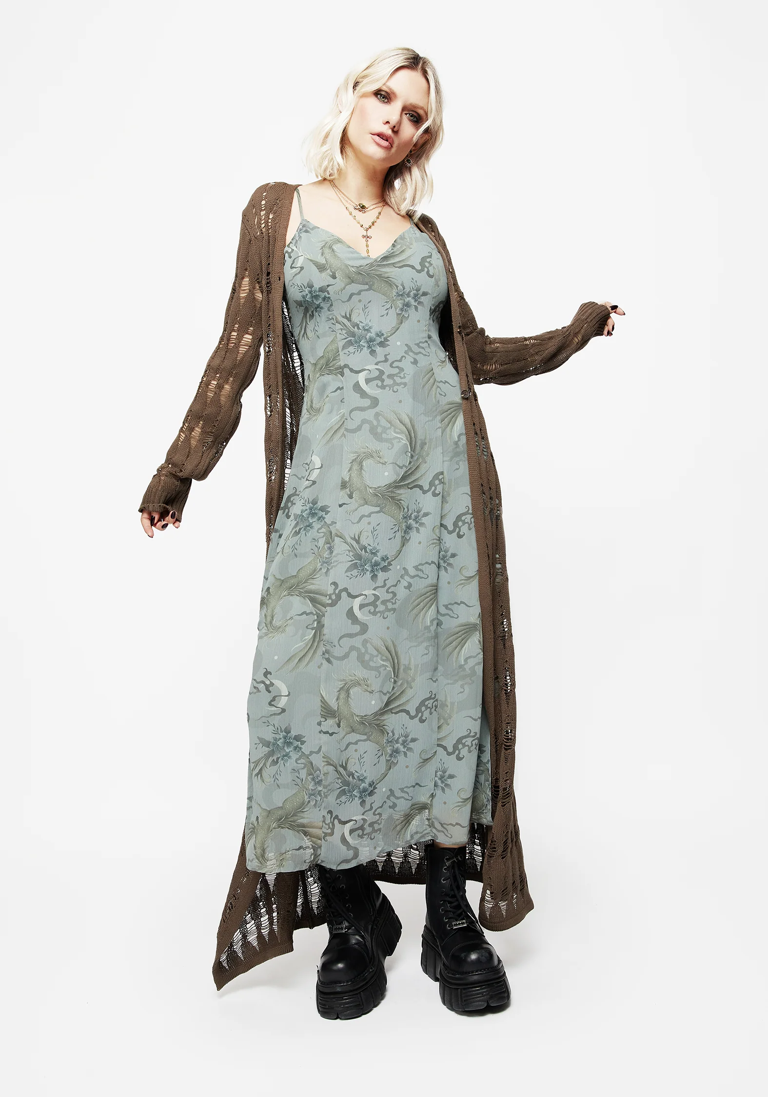 Sapphira Dragon Print Chiffon Midaxi Slip Dress - Image 6