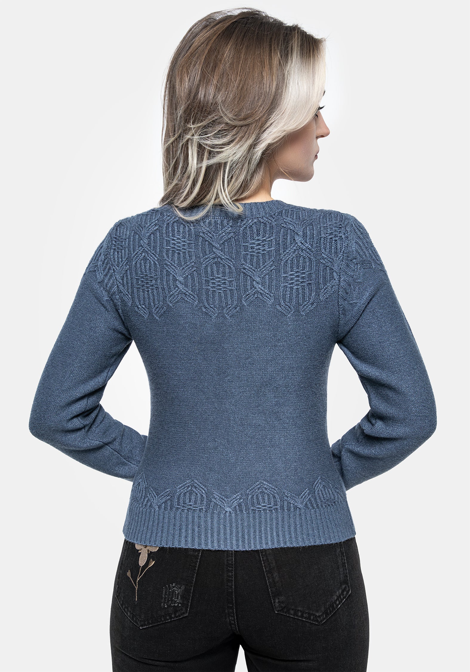 Selenia Moth Embroidered Cable Twist Knit Cardigan - Image 3